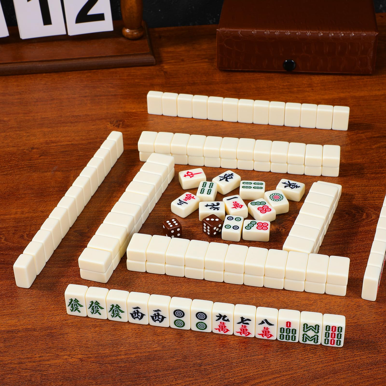 YARNOW 1 Set Tragbares Mini-Mahjong-Set, Komplettes Mahjong-steinset für Reisen Und Partys, Traditionelles Spiel für Unterwegs