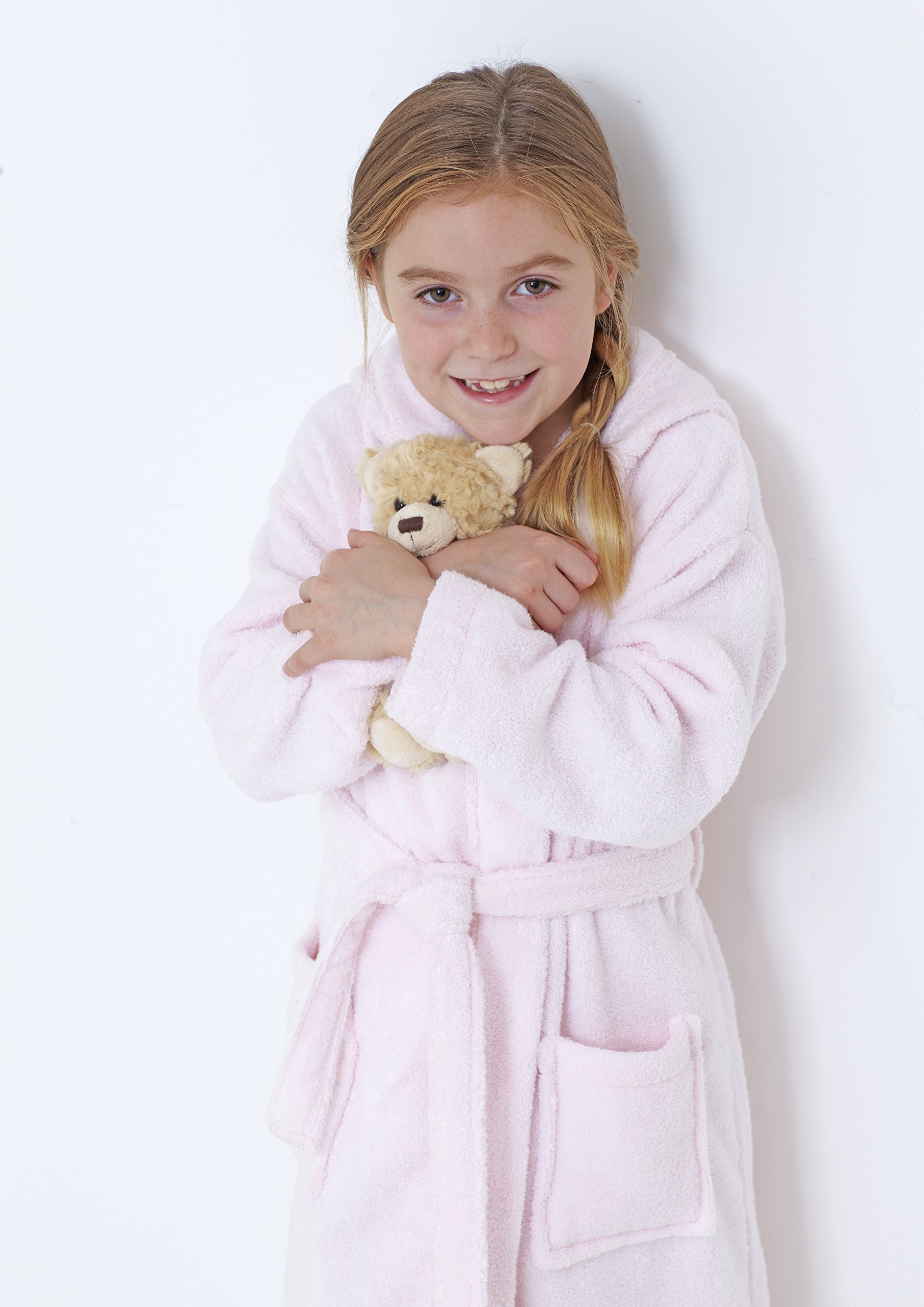 Great Knot Unisex Pink Zero Twist Hooded Kids Bathrobes (, 7/8 Years)
