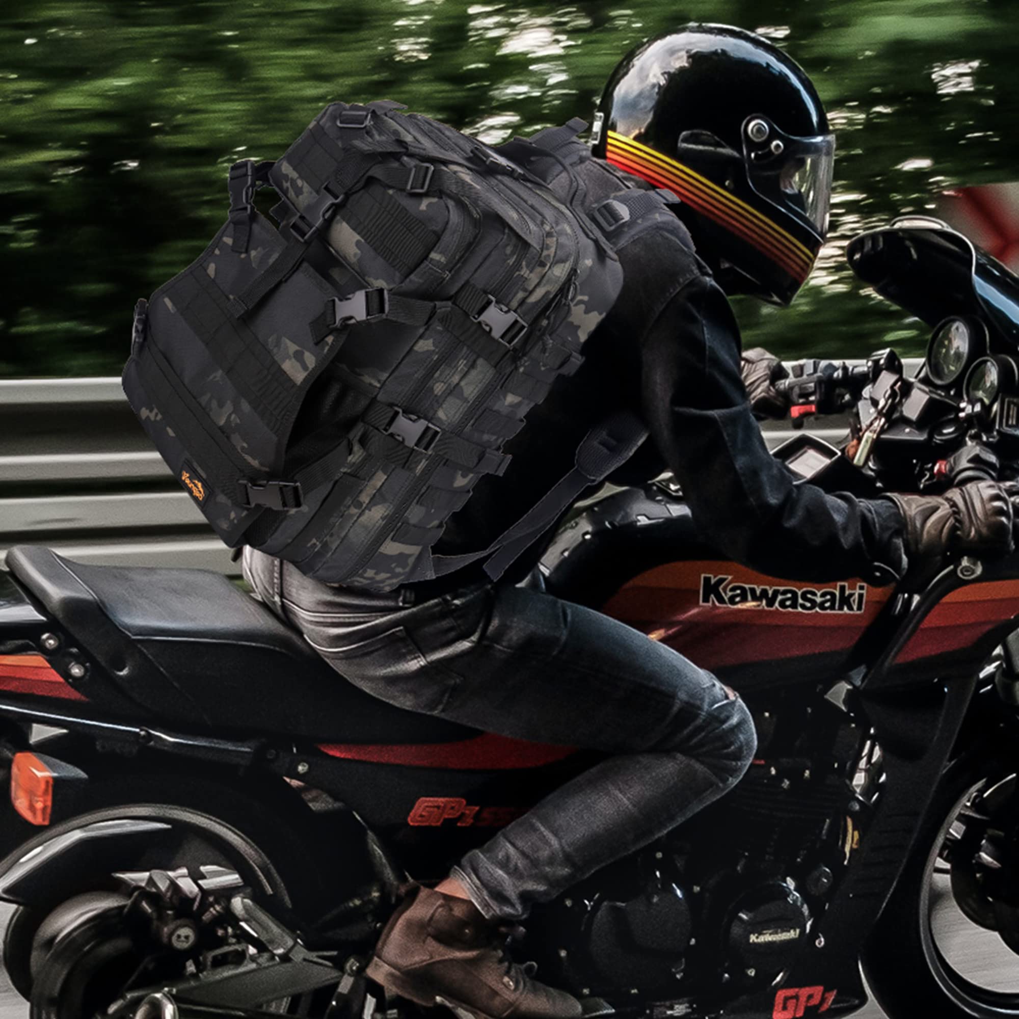 Mochila Moto Hombre, Mochila Militar Tactica 45L, Negra Impermeable Bolsa Casco Moto, Portátil Mochila Trekking para Supervivencia, Acampada
