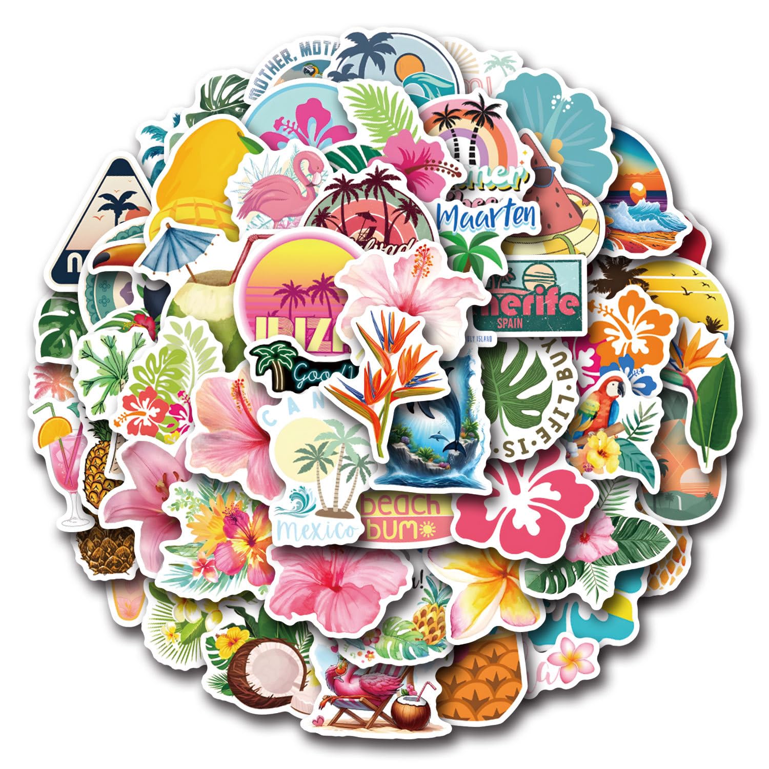 50 Pcs Tropical Stickers for Kids Teens Adults Boys Girls Gift,Tropical Stickers Pack for Laptop,Skateboard,Luggage,Car,Bike