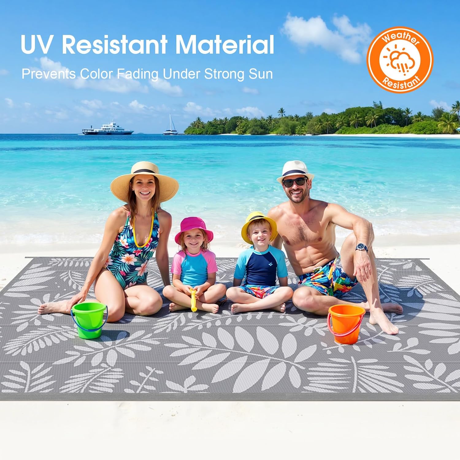 Outdoor Rug for Patio - 6' x 9', Waterproof, Reversible Outdoor Plastic Straw Rugs with Reinforced Edges, Camping Mat Carpet for RV, Deck, Backyard, Balcony, Picnic, Beach (Leaf Gray)