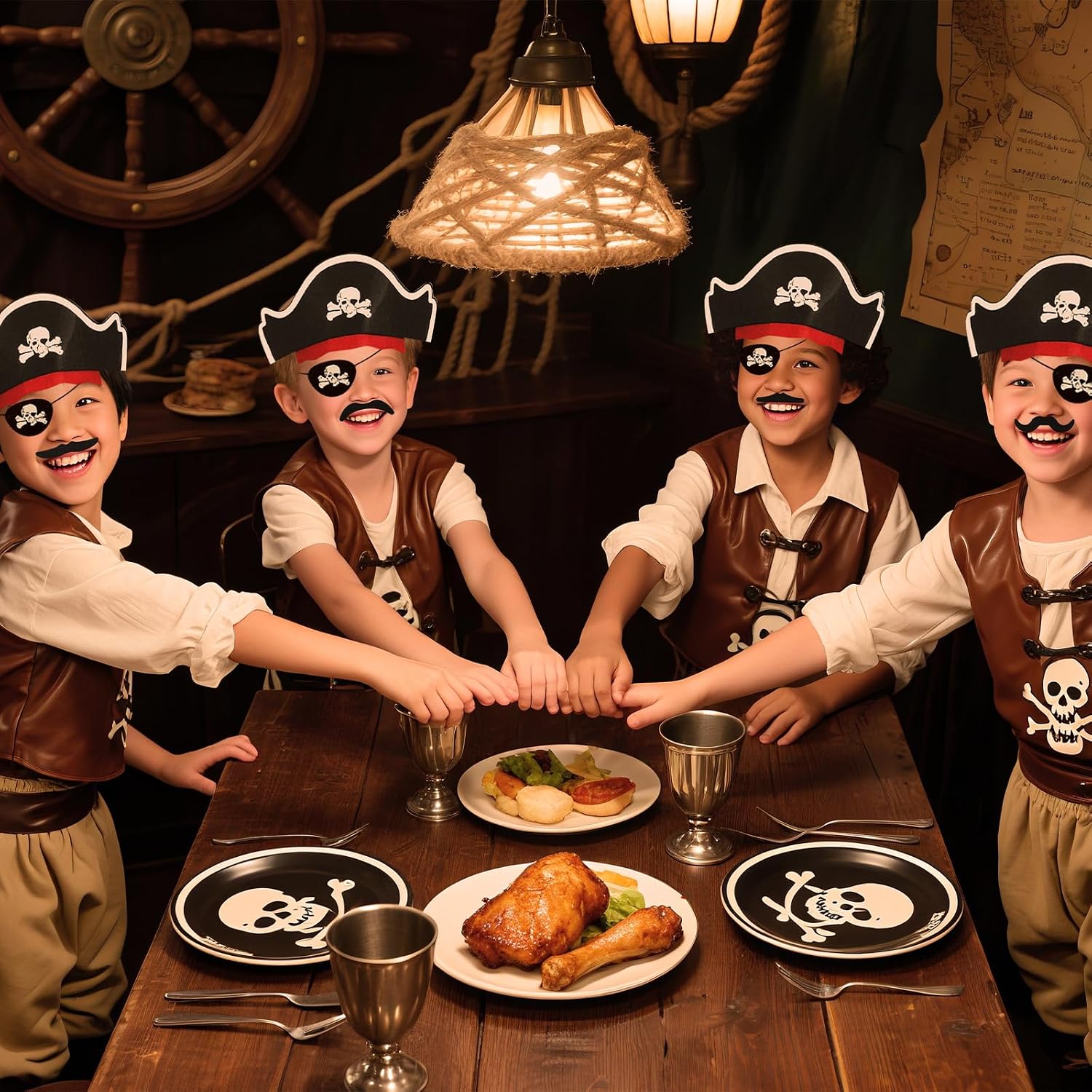 36PCS Pirate Hat Set, Hats Fake Mustaches Eye Patches, Bulk Pirate Party Favors for Pirate Theme Party Supplies Halloween Fancy Dress Masquerade Cosplay