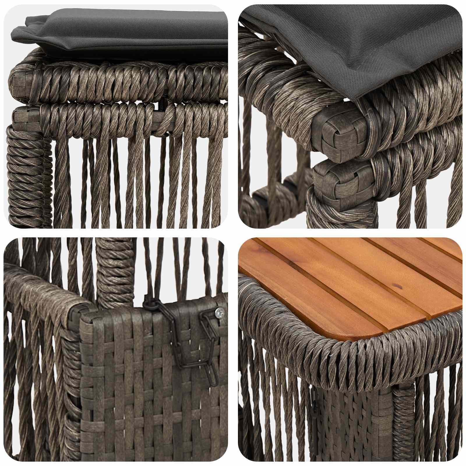Juego de comedor de jardín de 3 piezas con mesa y taburete, color gris | Conjunto de asientos para balcón y terraza resistente a la intemperie con mesa regulable en altura y cómodos taburetes.