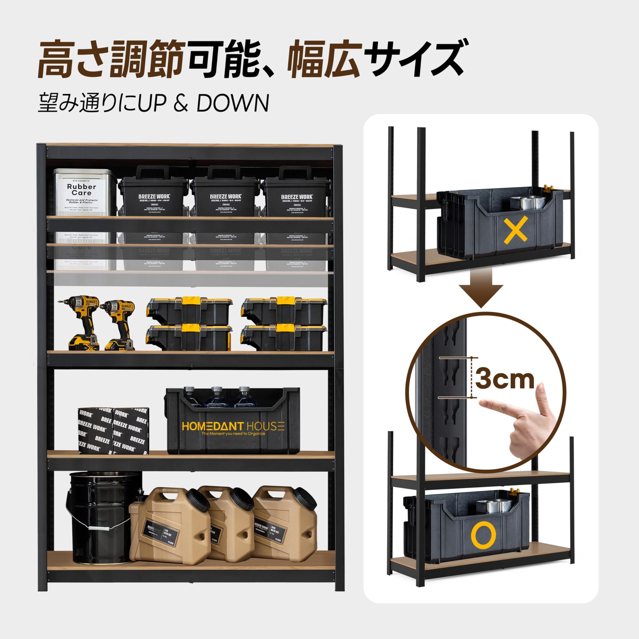 Amazon｜HOMEDANT House 組立簡単 高耐荷重 ラミネート スチールラック