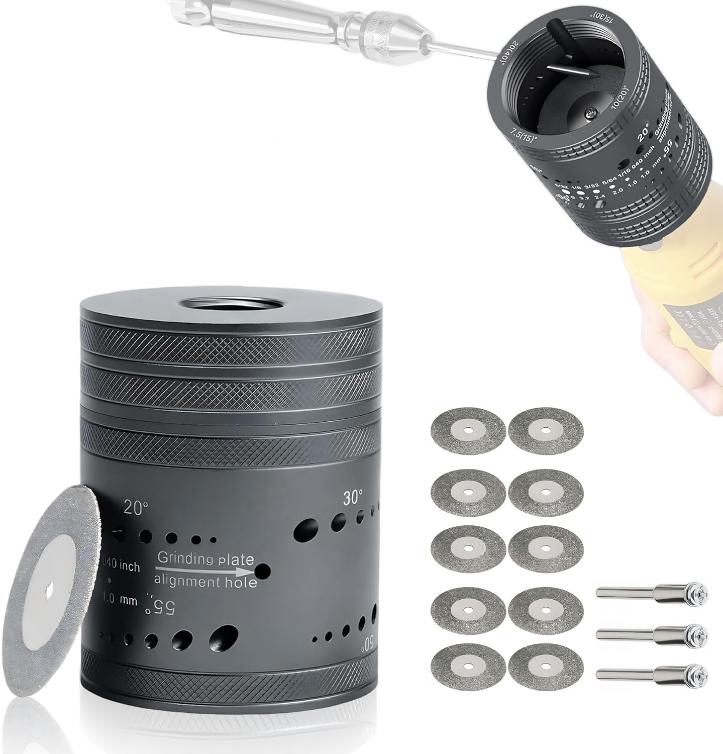 TIG Tungsten Electrode Sharpener Head Tool, 6 Accurate Angles(15° - 60°) & Adjustable Brass Guide Screw for 0.04"-4.0" Tungsten Electrodes Sharpener for TIG Welding Accessories (48 Holes)