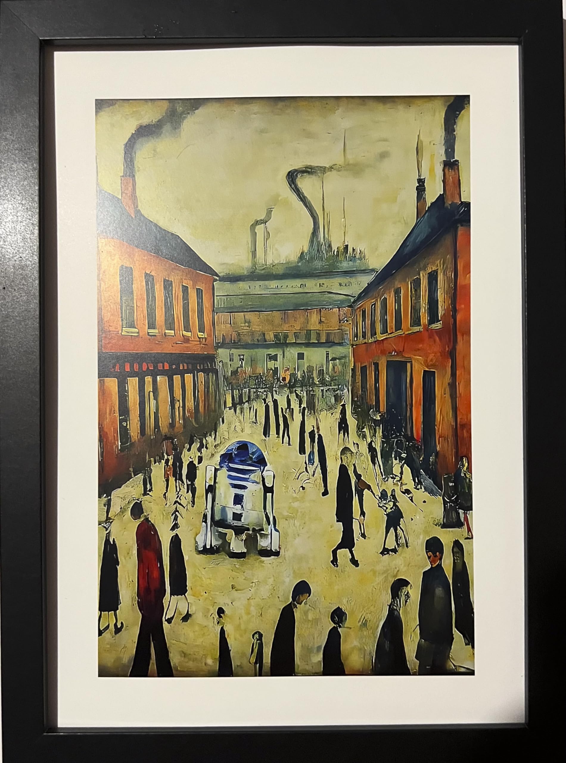 Greetingles Lowry-Style Framed Print. Beautiful Black Ash Frame (Lowry, A4 Droid Street), 34L x 24W cm - Image 2