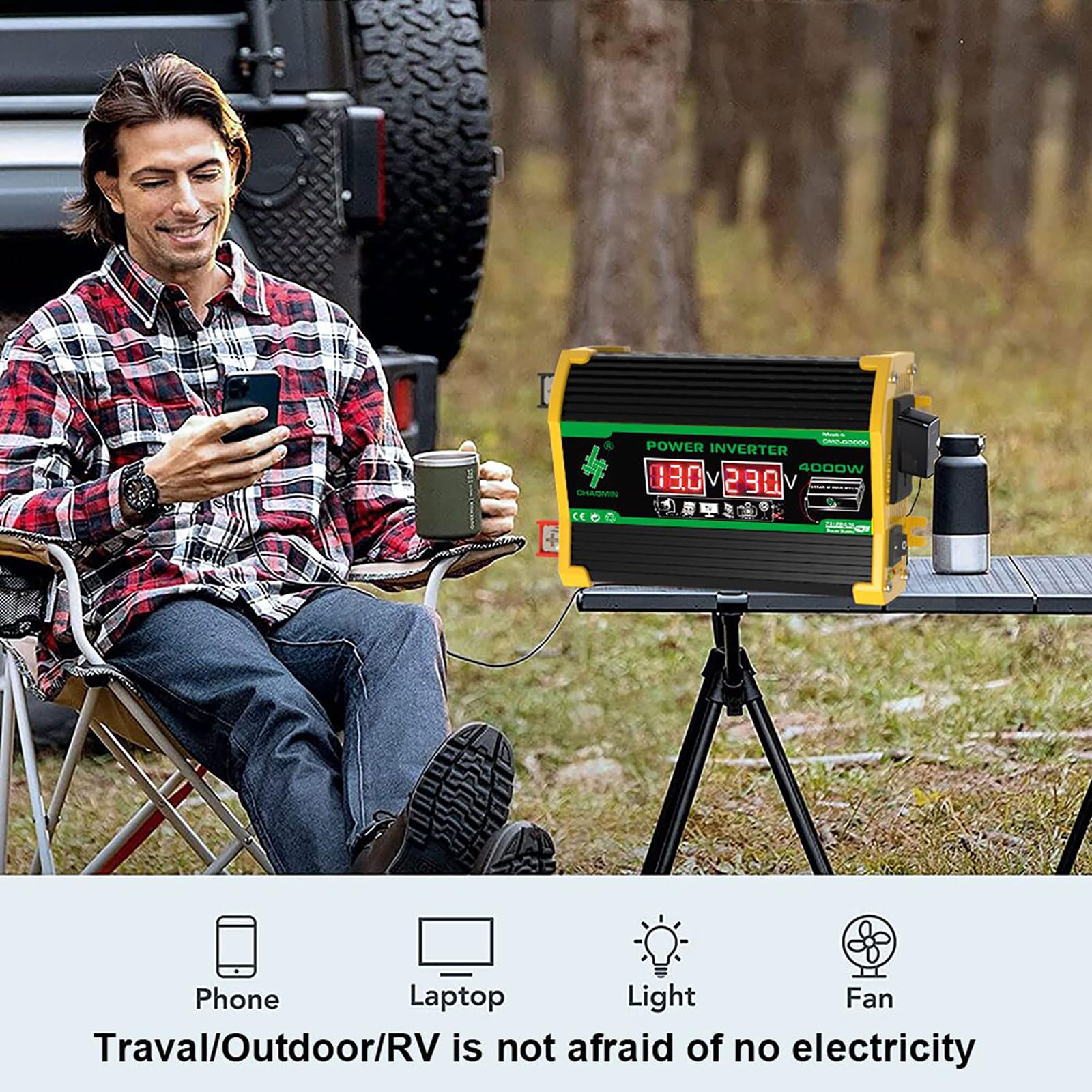 Kit Pannello Solare off-Grid da 4000 W con Pannello Impermeabile da 100 W e regolatore di Carica da 12 V 50 A for Campeggio e Uso all'aperto(Black)