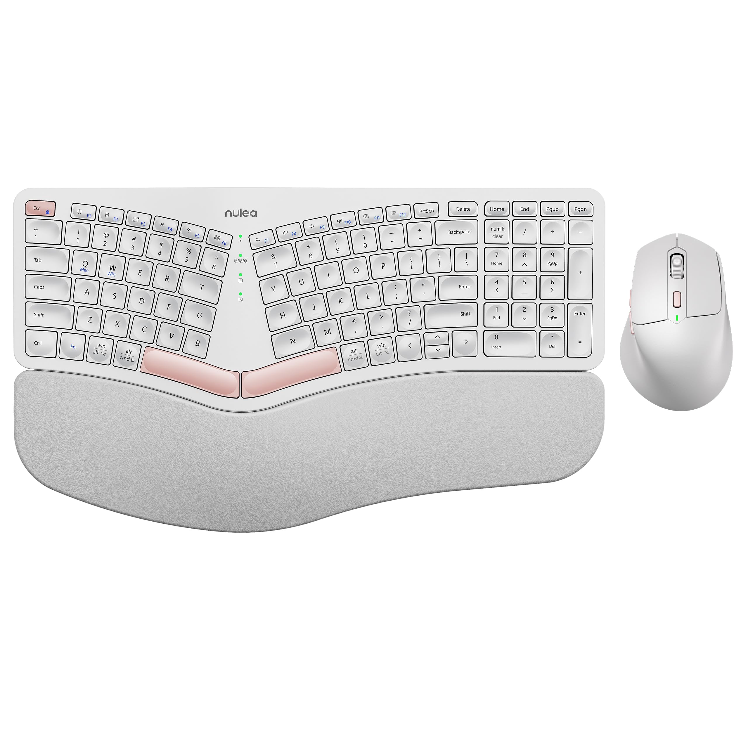 Nulea KM75 Wireless Keyboard and Mouse Combo, Comfortable Natural Typing, Palm Rest, Multi-Device (Bluetooth, 2.4G, Wired), Rechargeable, for Multi-OS, Windows, Mac, Android (White Pink)