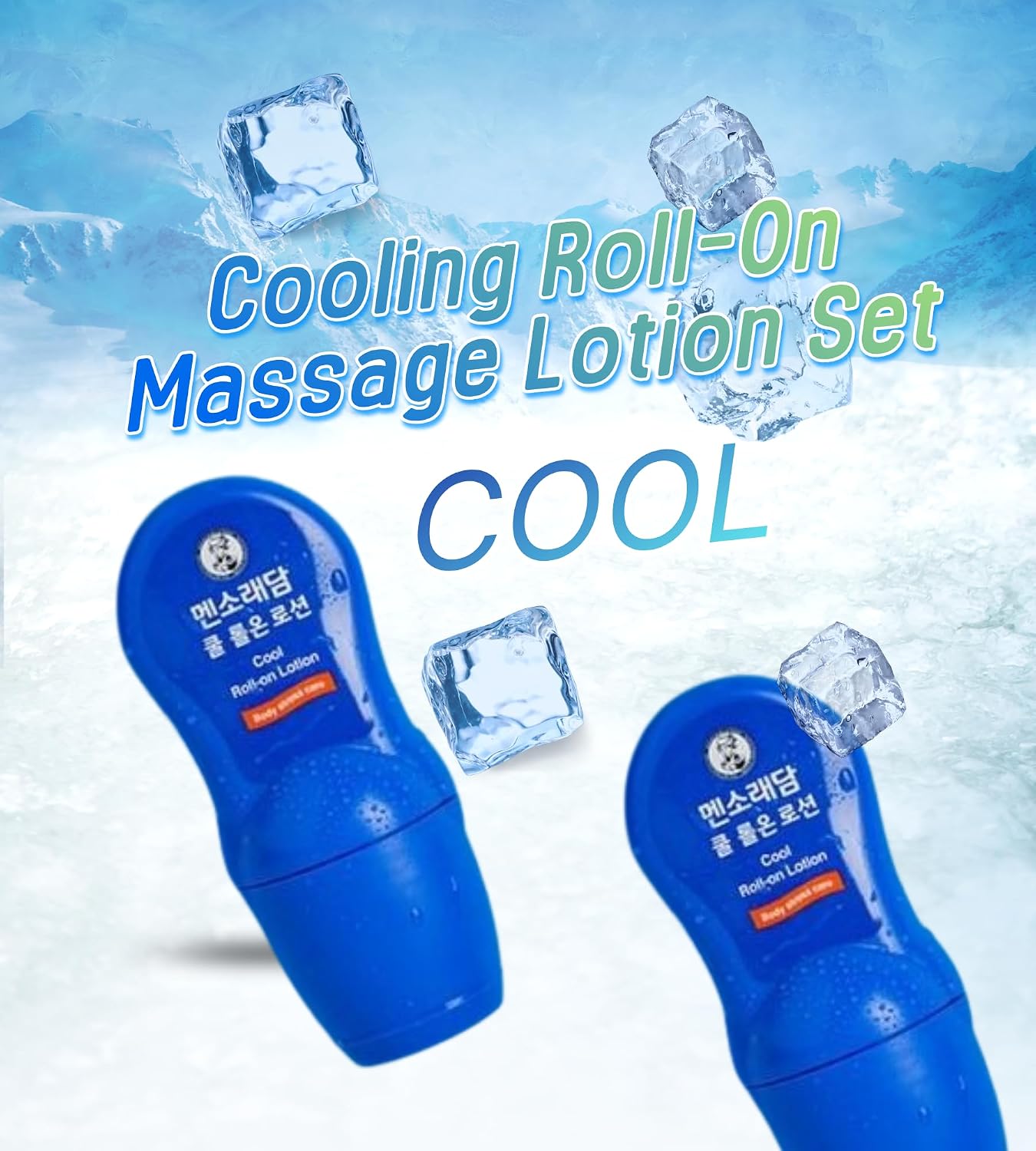 Cooling Roll-On Massage Lotion Set, Portable Body Massage Roller Ball, Refreshing Cooling Body Care, Herbal Scent, Non-Sticky Fast Absorbing, Daily Muscle Relaxation, 2 Pack (50ml × 2), Made in Korea