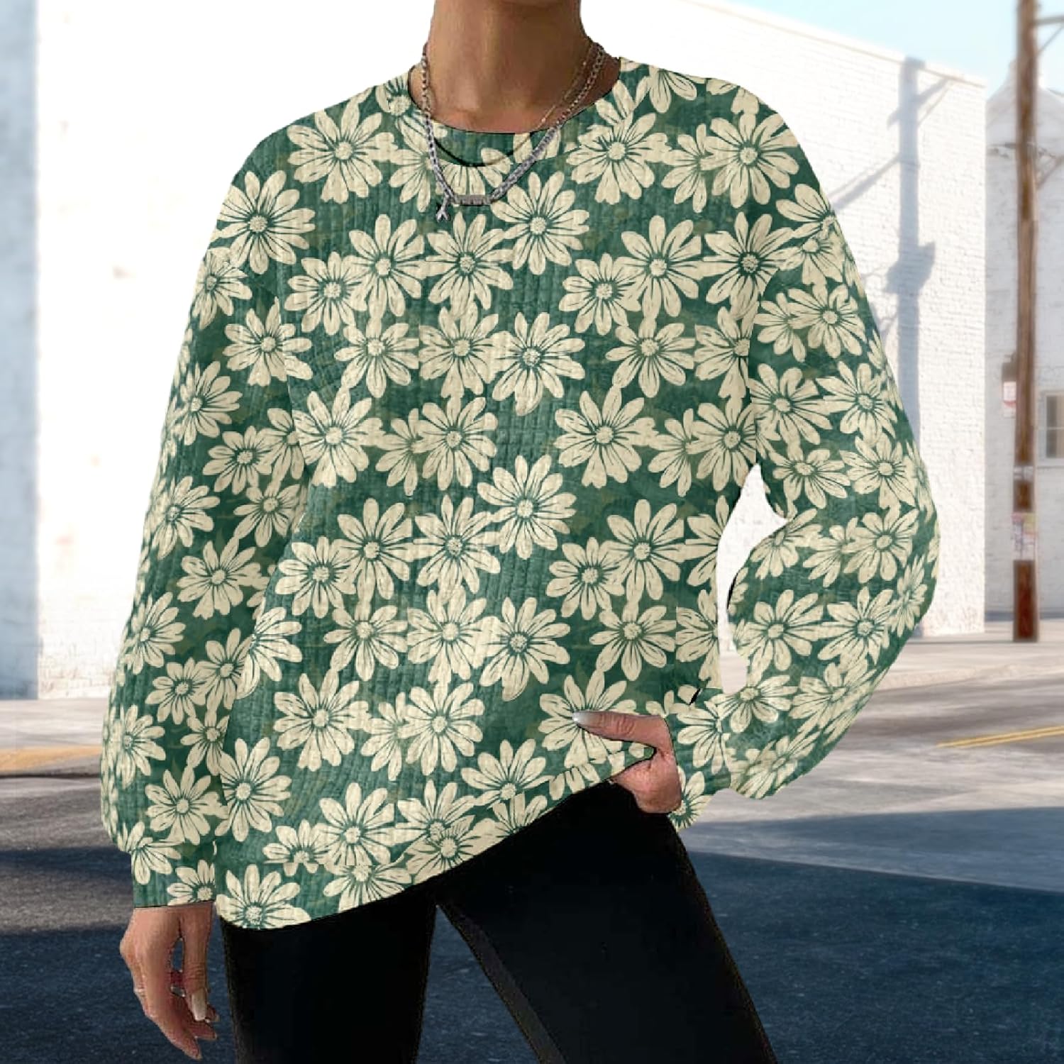 Fall Sweatshirts For Women Waffle Crew Neck Sweatshirts Casual Pullover Long Sleeve Tops Loose Trendy Outfits - Image 2