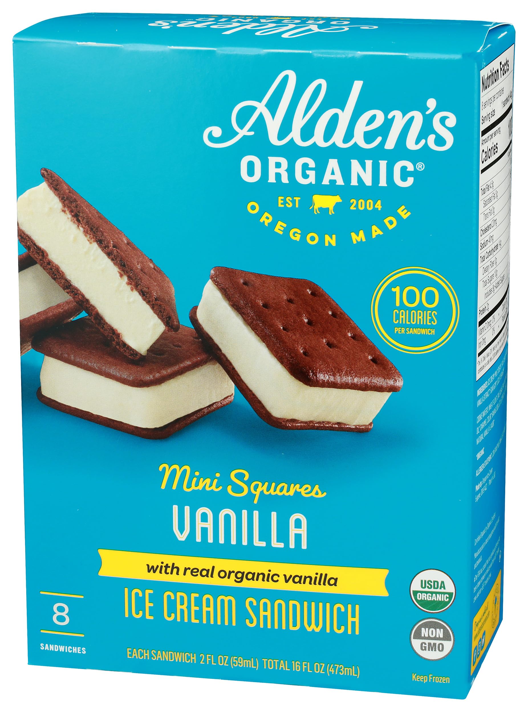 Alden's Organic Mini Vanilla Ice Cream Sandwiches (Frozen) 8 Count