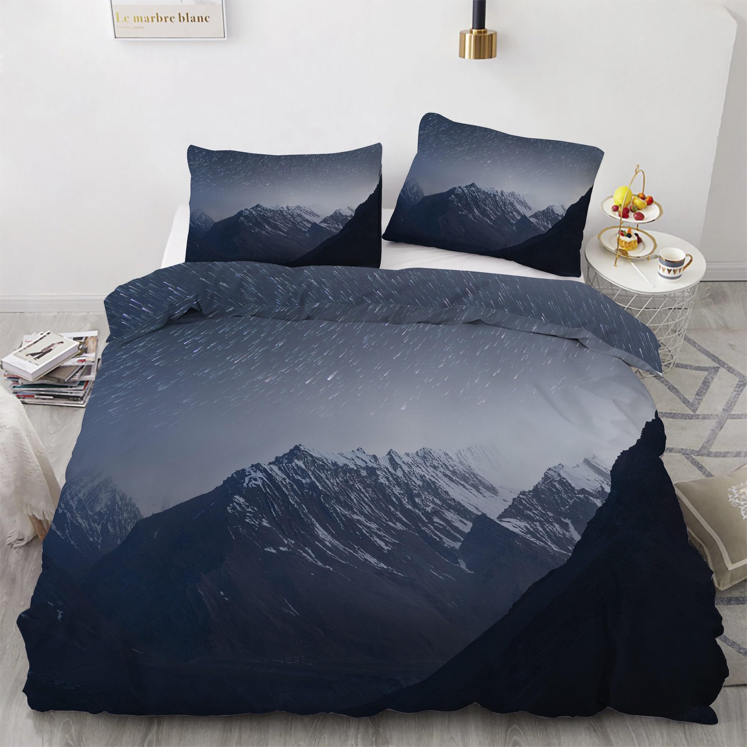 Housse de couette 220x240 montagne lit 2 personnes parure ciel étoilé