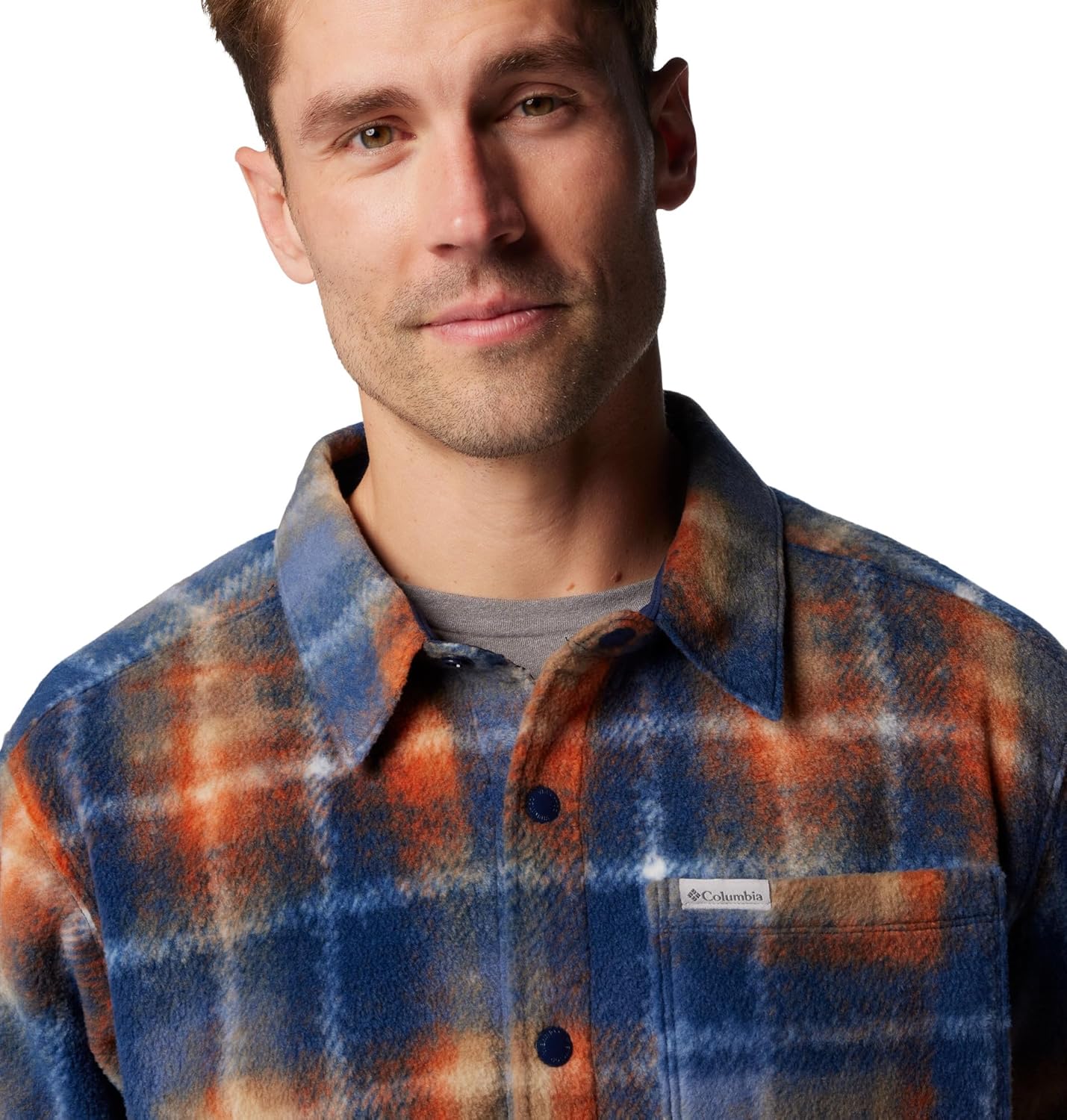 Columbia Men's Steens Mountain Printed Shirt Jacket II, Collegiate Navy Omblur, X-Large