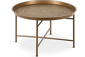 Stunning Kate and Laurel Mahdavi Boho-Chic Hammered Metal Tray Top Coffee Table in Dark Gold