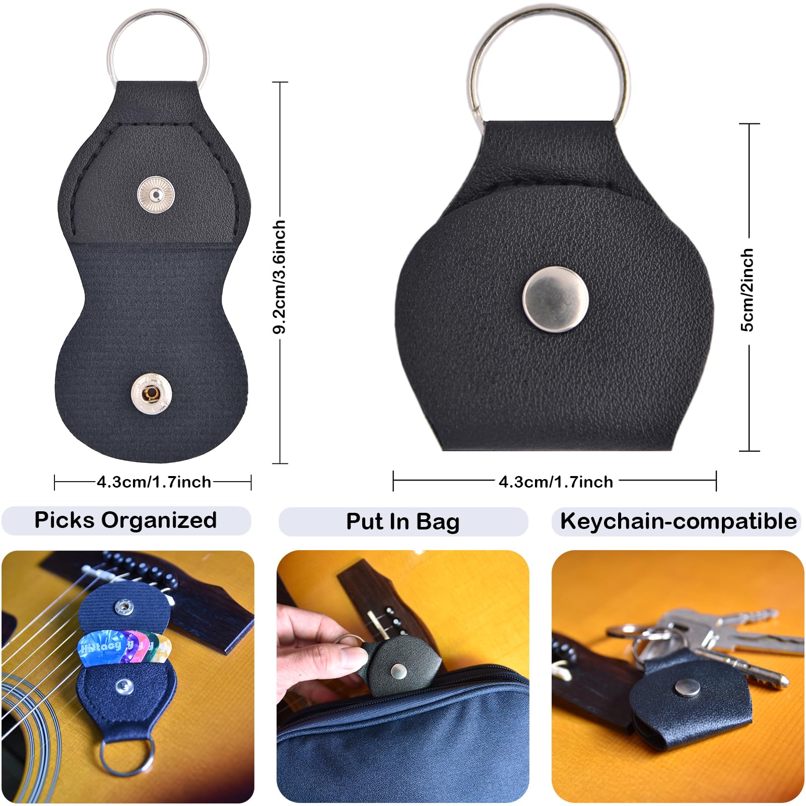 Kit de accesorios para guitarra: afinador de guitarra con clip, cejilla de guitarra 3 en 1, 30 púas de guitarra, soporte para púas, llavero de piel y estuche de almacenamiento para guitarra
