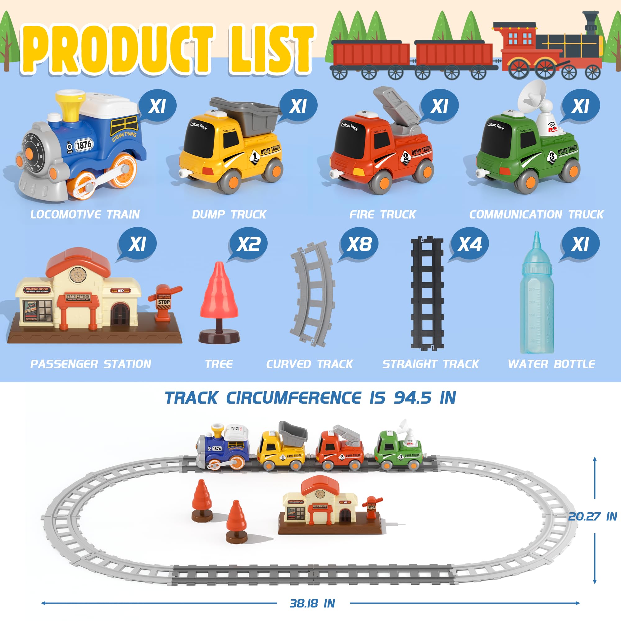 MORECOLL Ensemble de train pour tout-petits avec vapeur, musique et lumières – Train Choo Choo pour tout-petits, ensemble de train électrique pour enfants, jouets de train magnétiques, cadeaux de Noël