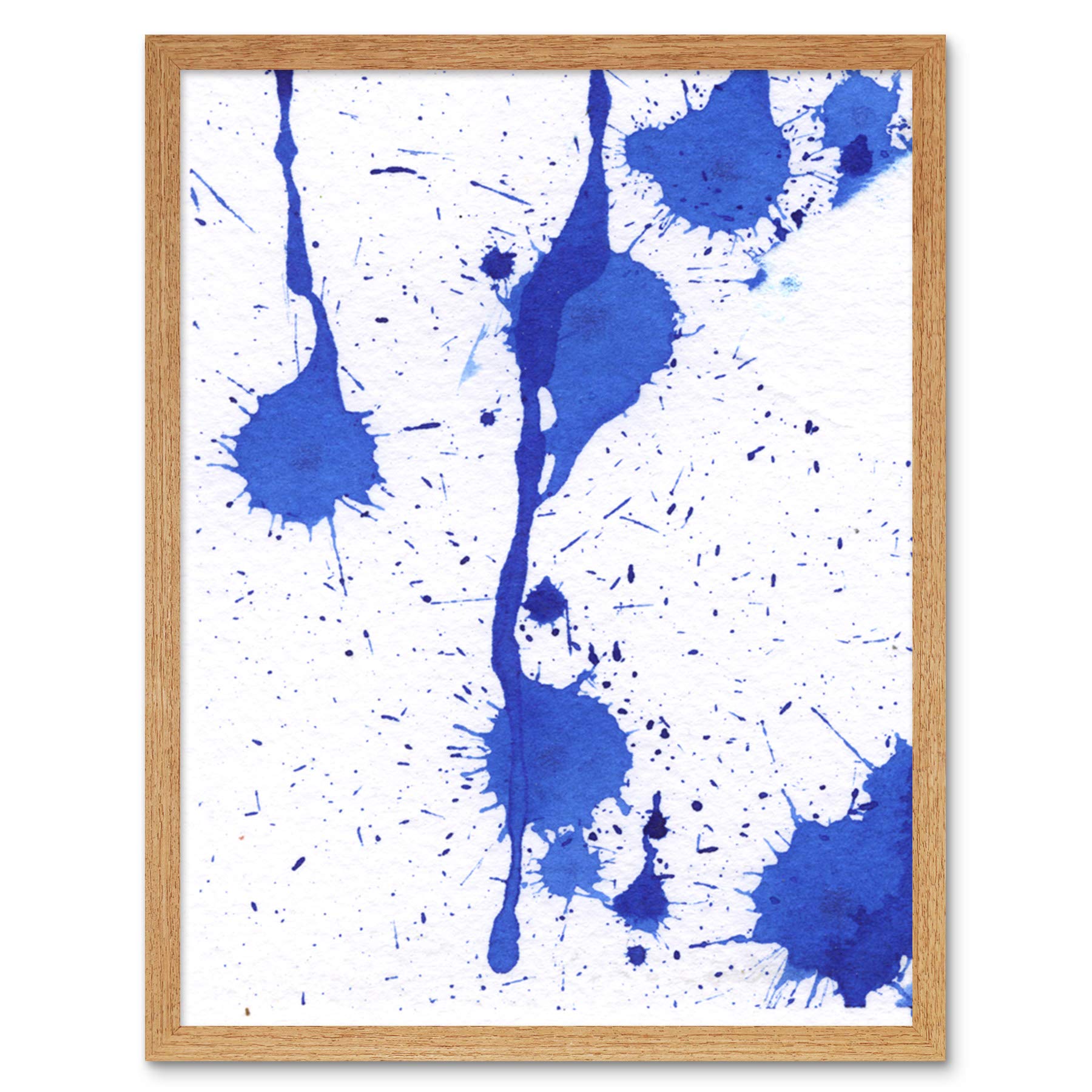 Artery8 Hendo Tanuki Abstract Blue Paint Splat Painting D Art Print Framed Poster Wall Decor 12x16 inch