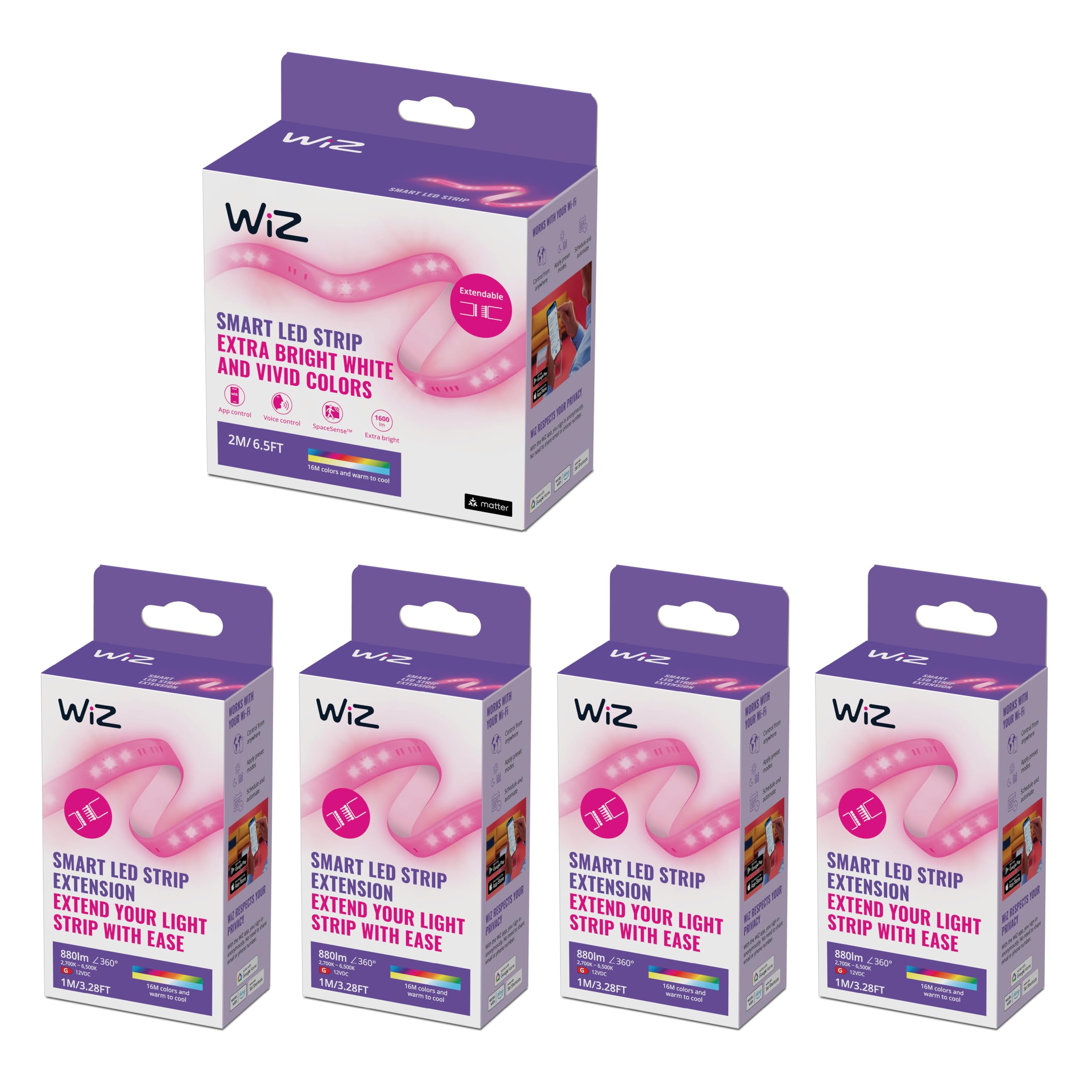WiZ Ruban LED 6 Mètres Lumière blanche et colorée - Light Strip - Incluye caja de alimentación - LED inteligente - WiFi