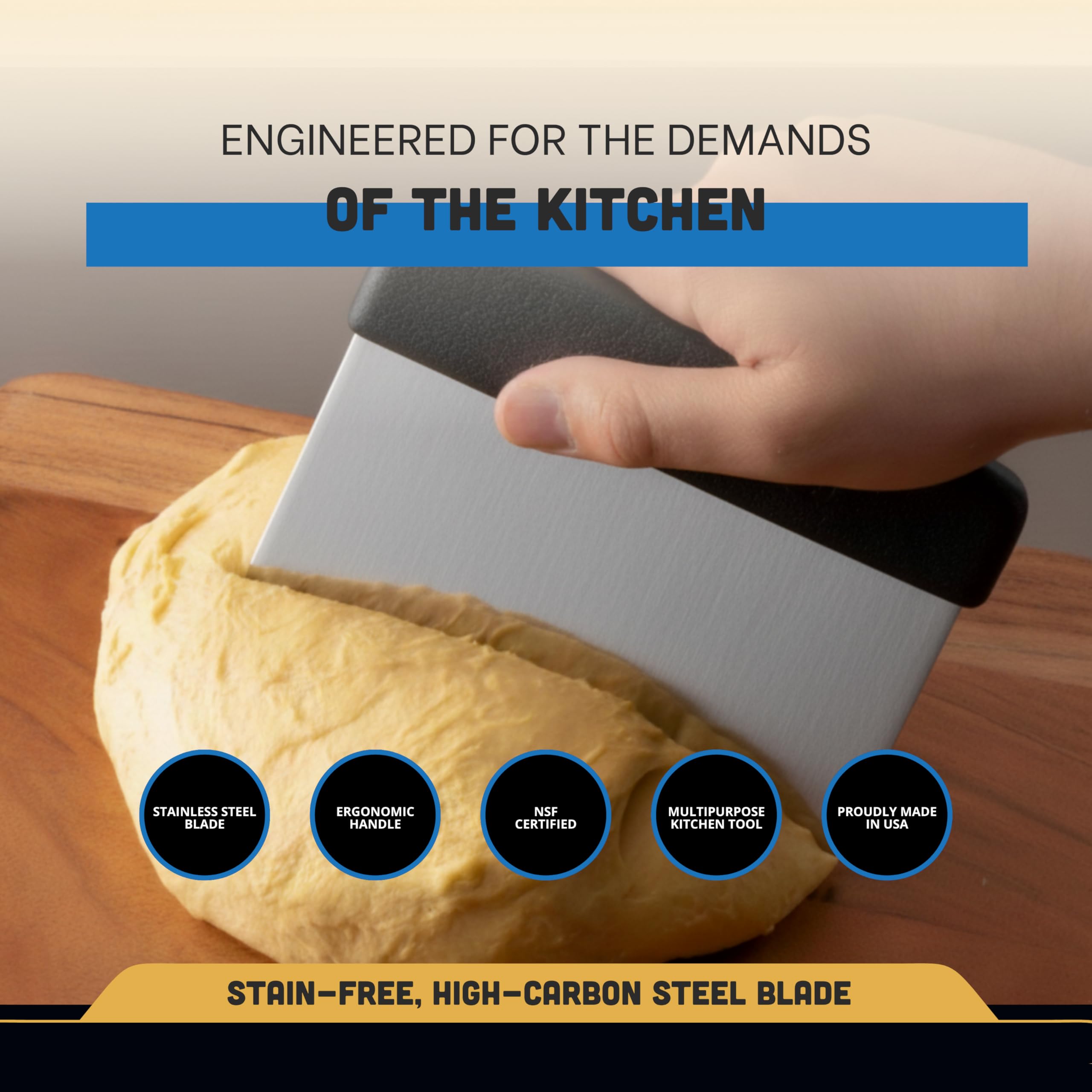 Dexter Russell S196B Sani-Safe (17303B) Dough Cutter/Scraper, 6" x 3", Stainless Steel Blade and Textured, Polypropylene Handle, Black, NSF Certified, Made in USA​‌‌‍​​‌‌​‌‌‍​​‌‌‌​‍​​‌‌‌​‍​‌​​‌​ Y
