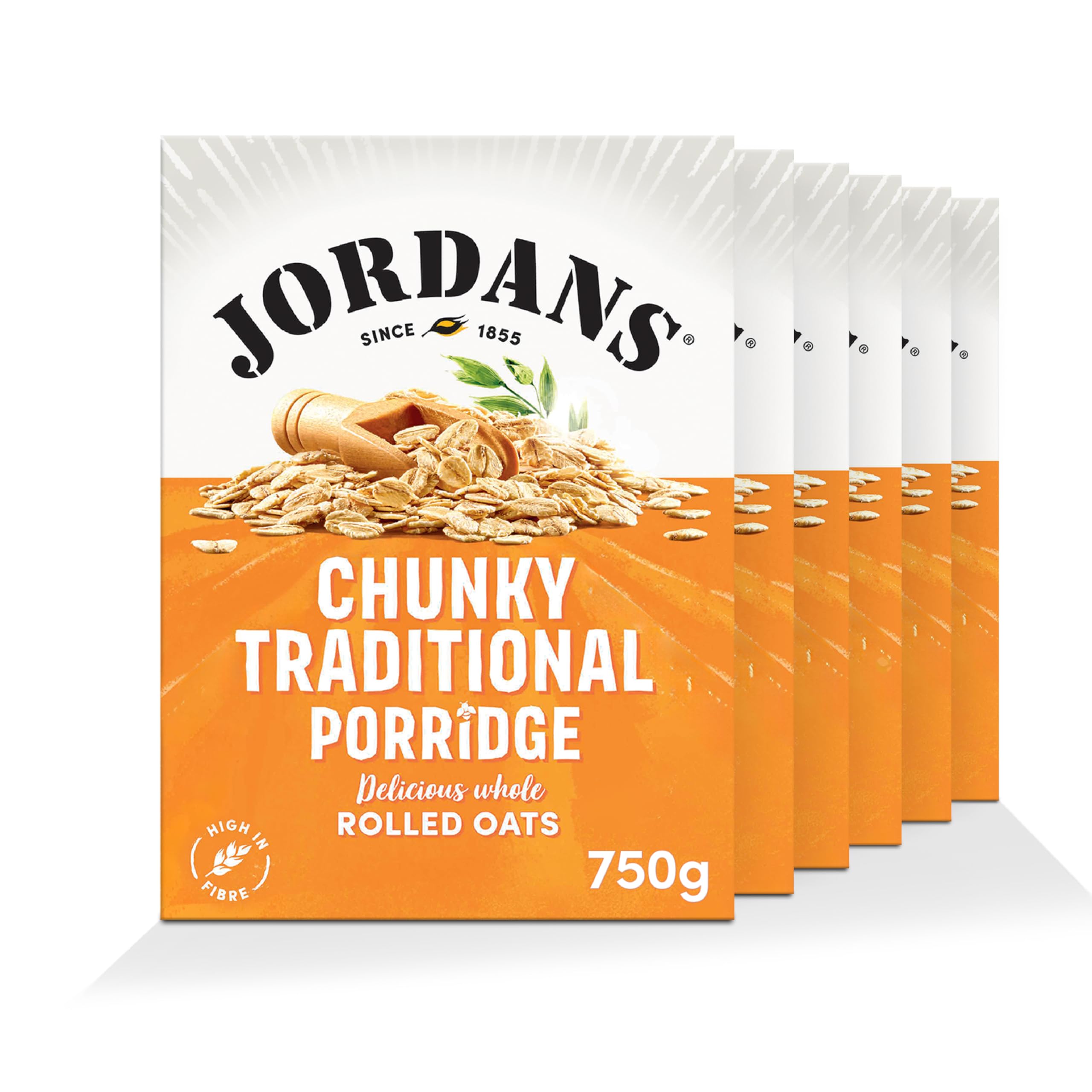 Jordans Chunky Traditional Oat Porridge Breakfast Cereal - British Baked High Fibre Cereal - No Artificial Flavours or Preservatives - 750g (Pack of 6 x 750g)
