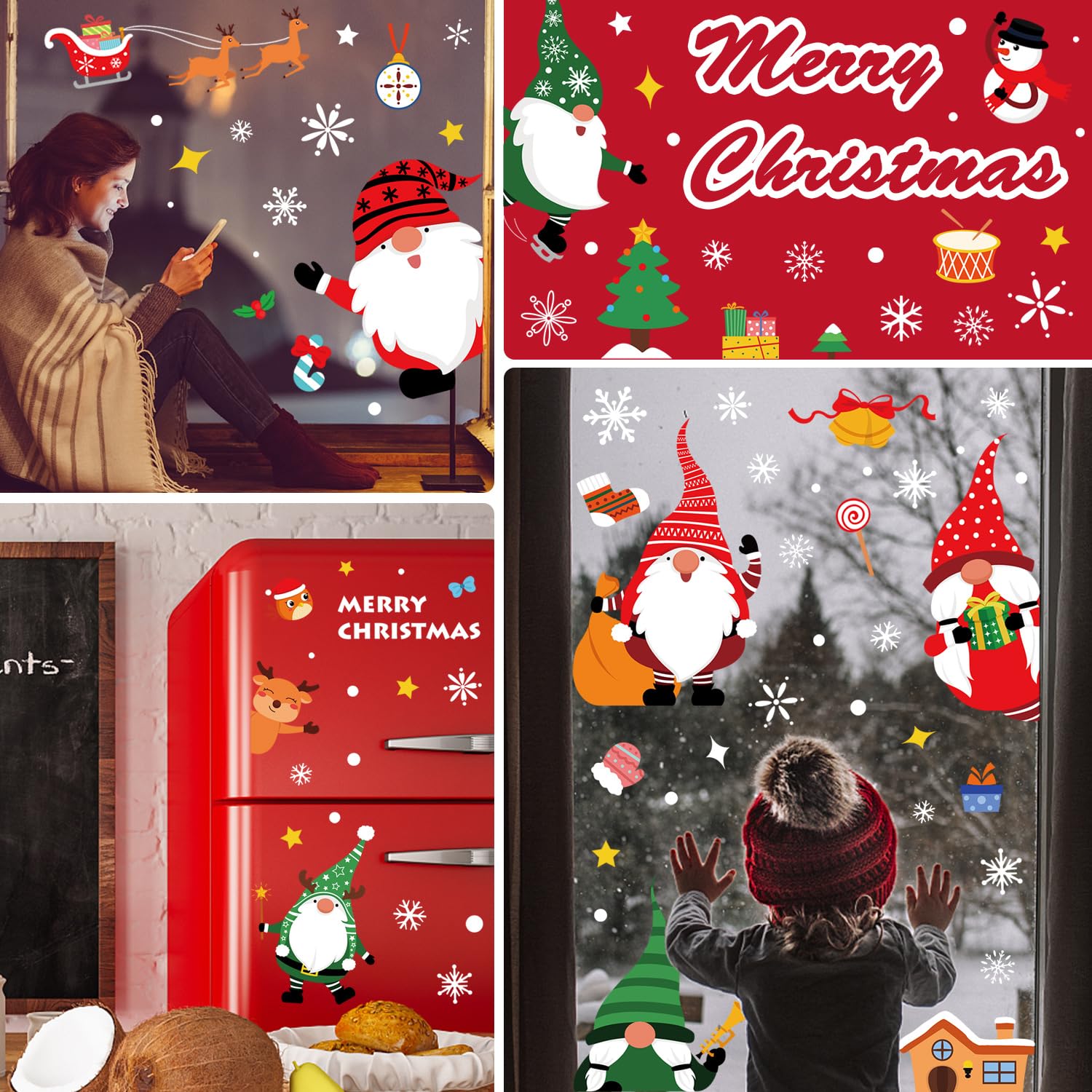 9 Fogli Adesivi Natalizi per Finestre Riutilizzabili, Vetrofanie Natalizie per Finestre Grandi Vetrine Babbo Fiocchi di Neve Stickers Natalizi Adesivi Vetro Natale Decorazioni Natalizie per la Casa