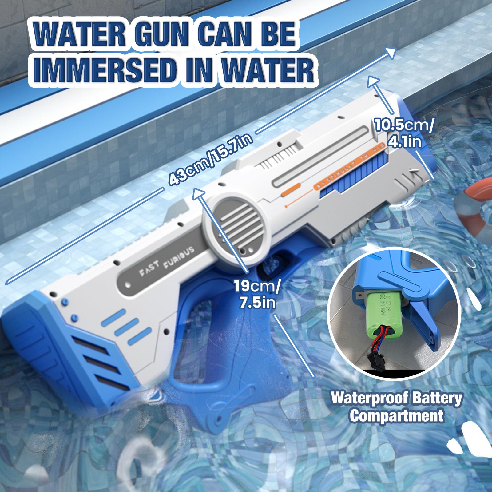 Elektrische Wasserpistole 500ml - Automatische Wasseraufnahme, 10m Reichweite