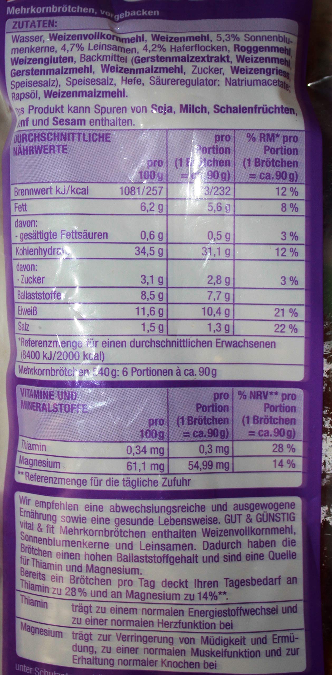 Gut & Günstig Vital & Fit Mehrkornbrötchen, 12er Pack (12 x 540g)