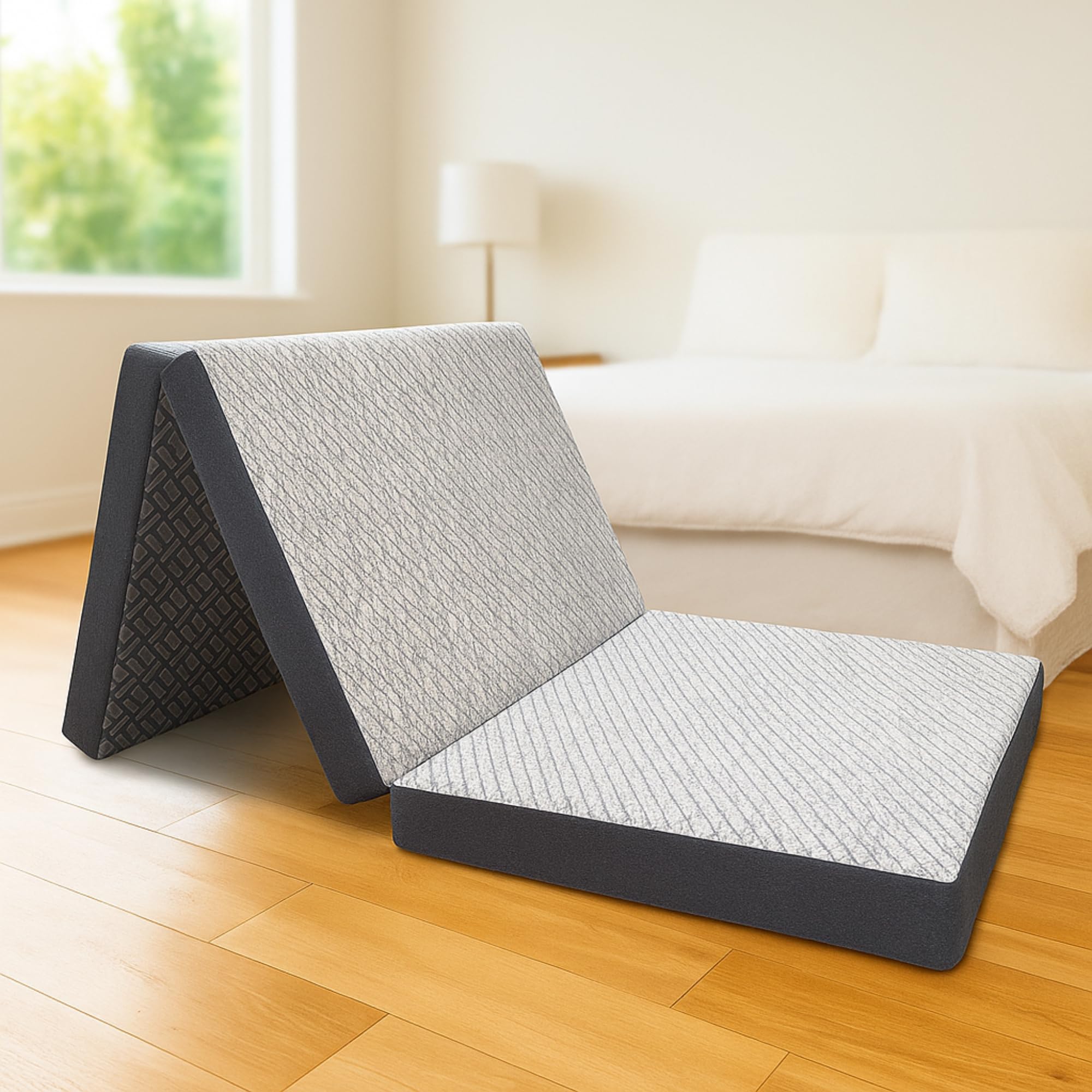 RHYTHM Lite Tri-Fold Mattress | High Resilience Foam with 5 Years Warranty | Foldable Mattress for Floor | 4 Inch Height (72x36x4, Single)-image-34