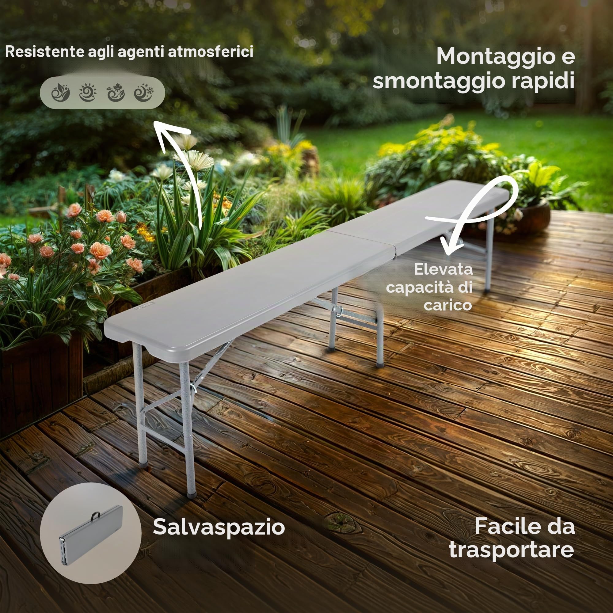 AREBOS Set 2 panchine pieghevoli da birra con maniglia per trasporto 183 x 28 x 43 cm | Ideali per campeggio, giardino e feste | Antracite