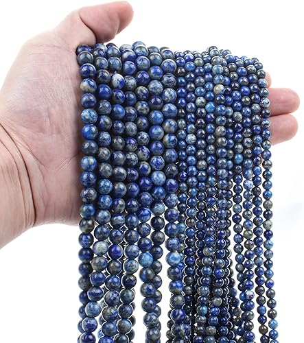 Miniatura 6 de Cuentas de piedra natural de lapislázuli, cuentas redondas sueltas de piedra natural para hacer pulseras, collares, joyas (lalpis lazuli,