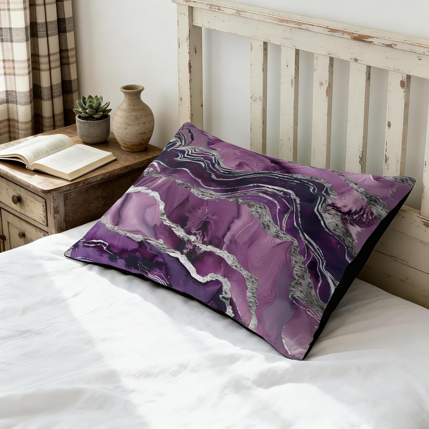 Purple Marble Comforter Set Queen Size, Abstract Black Purple Bedding Set with Silver Lines - 3Pcs Soft Lightweight Quilted Comforter for All Seasons,90"x90" - Image 6