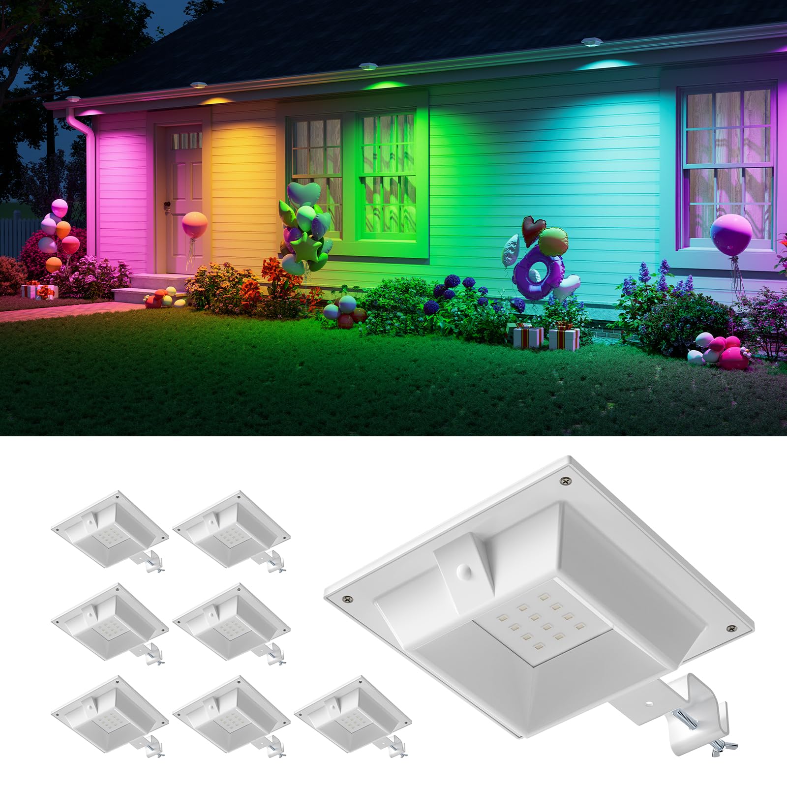 Solar Gutter Lights Color Changing Outdoor Waterproof 12 LED Clip on Lights for Rain Fence Rail Wall Deck Garden Yard Garage Yard Pool