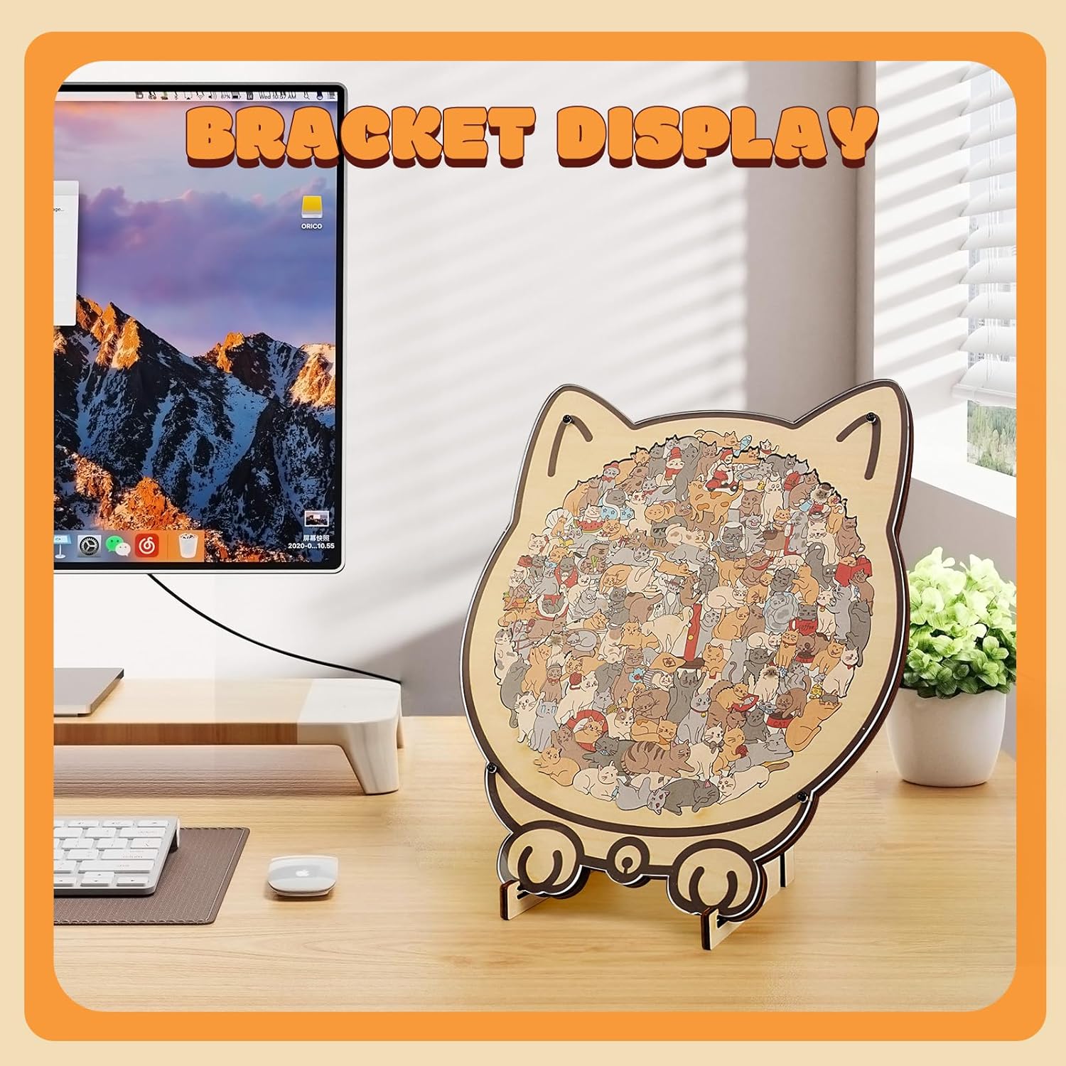 135-Piece Colored Cat Shaped Wooden Jigsaw Puzzle, Cats Shaped Wooden Puzzle, Unique Animal Shape Wood Puzzle, Creative Gifts for Cats Lovers, Home Decor,Valentine's Day Gift (#A)