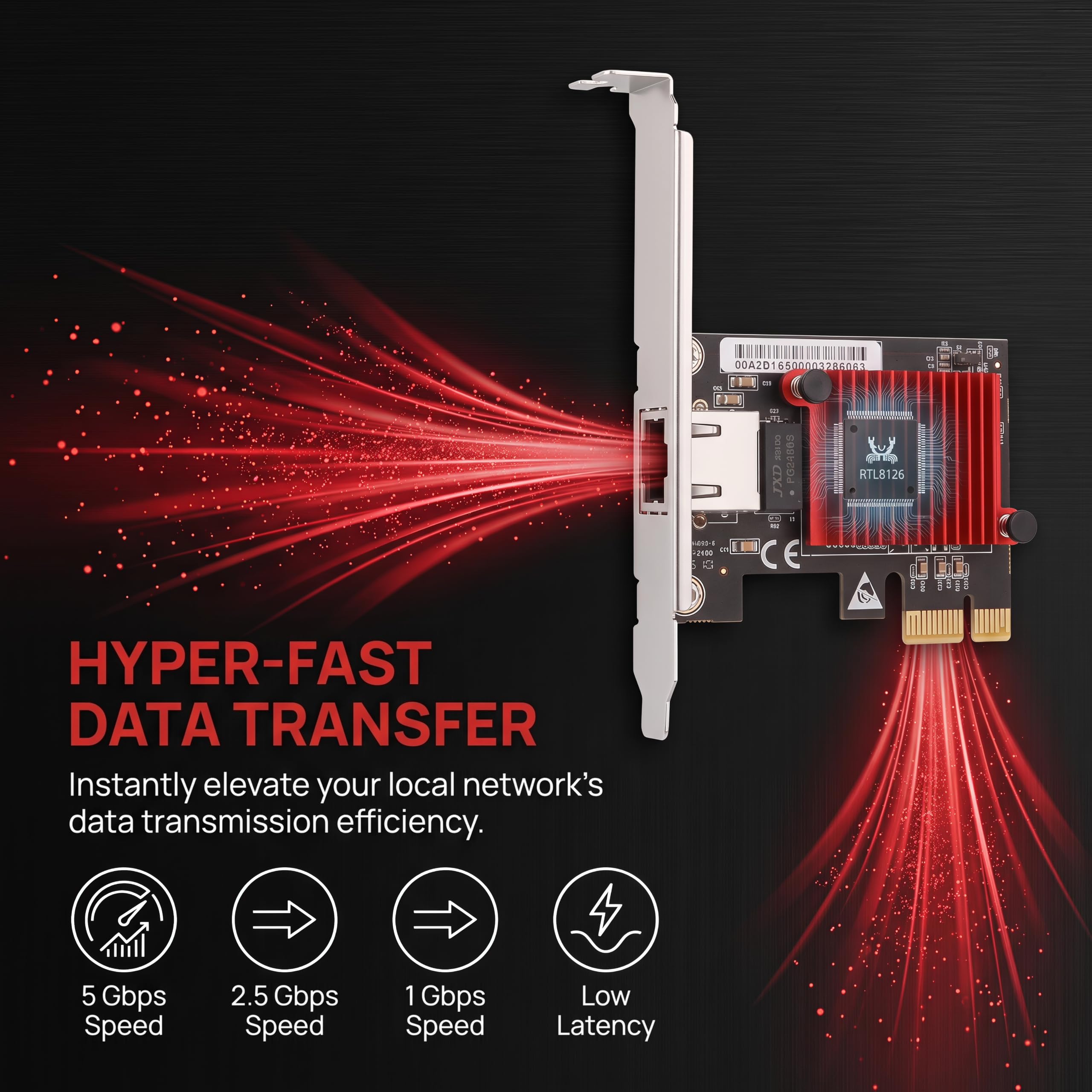 Scheda di rete PCIe da 5 Gbps, scheda Ethernet multi-Gigabit chip RTL8126 (5G/2,5G/1G/100Mbps) PCIe 3.1 X1, controller LAN RJ45 con avvio PXE, staffa a basso profilo per Windows/Linux