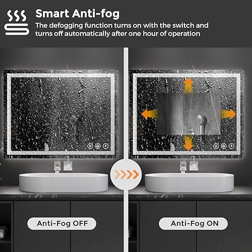 Miniatura 3 de Koonmi Espejo de baño LED de 24 x 36 pulgadas, retroiluminado + frontal iluminado, espejo de baño LED con luces para pared, 3 colores, antiniebla,