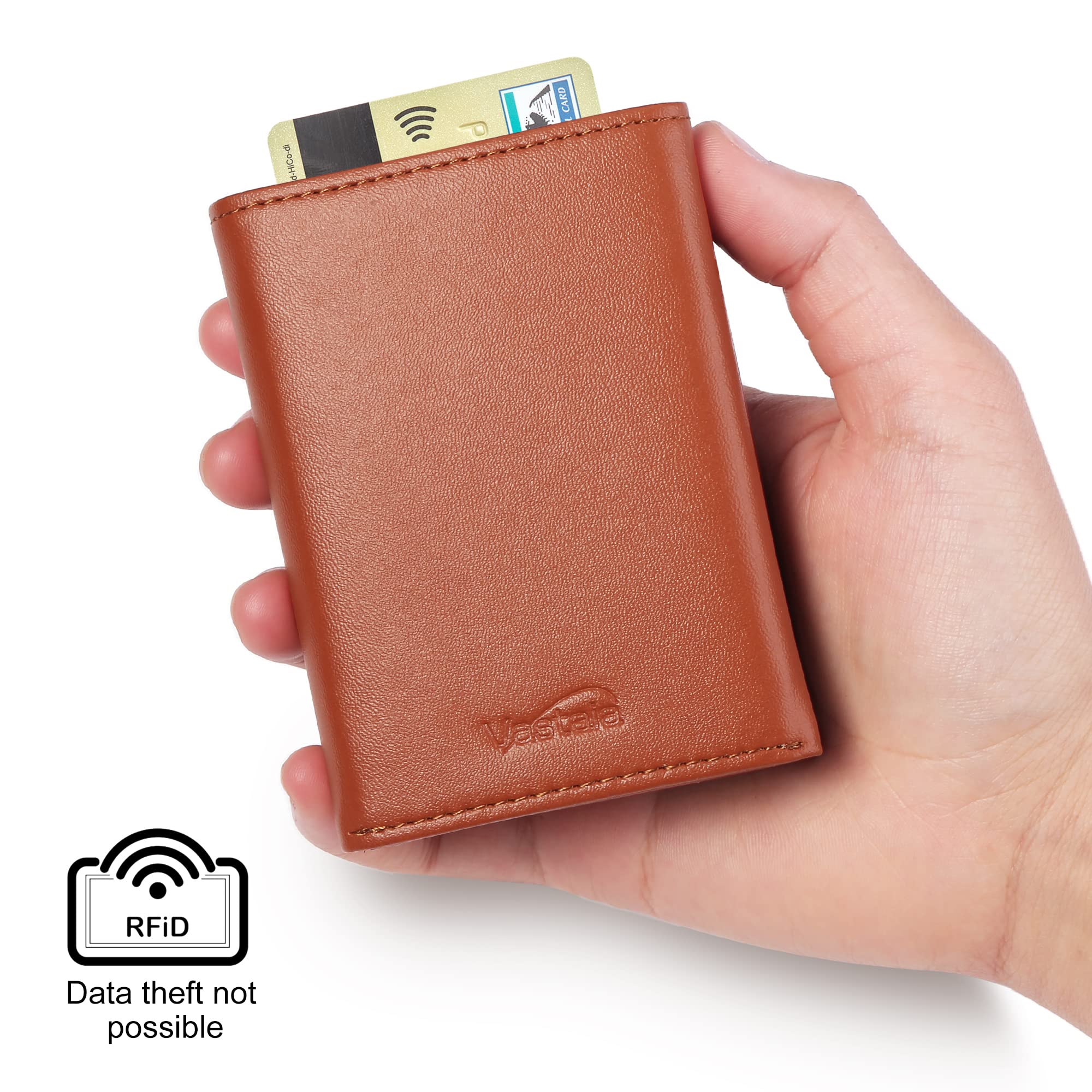 Vastaia Portafoglio da uomo in pelle piccolo con portamonete, Marrone brillante, m, Minimalista