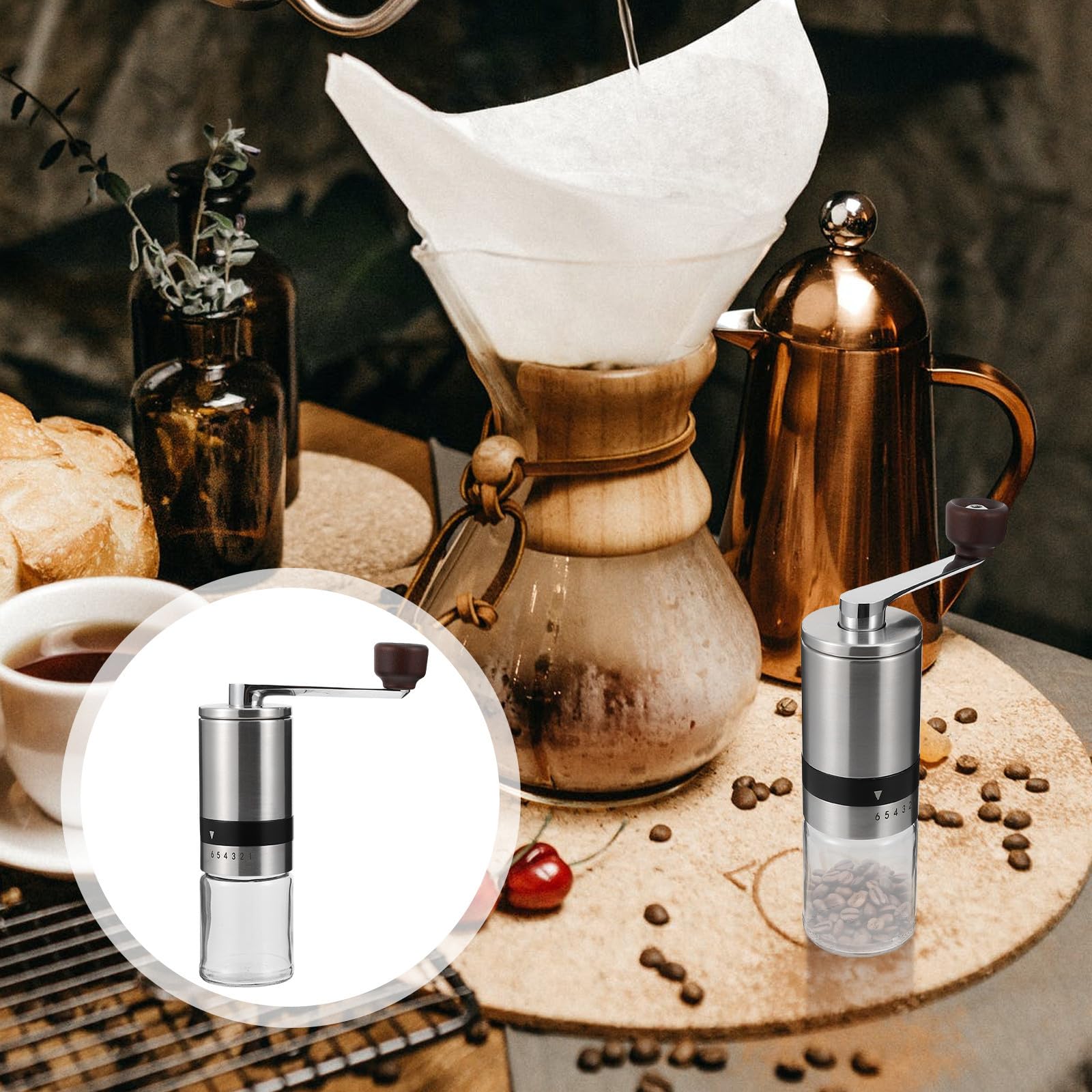 Homoyoyo Molino de Manivela Portátil, Moledor Manual de Café, Desmontable, Marrón, Abs, Cerámica, Vidrio y Acero Inoxidable, para Granos de Café, Campamento y Viaje