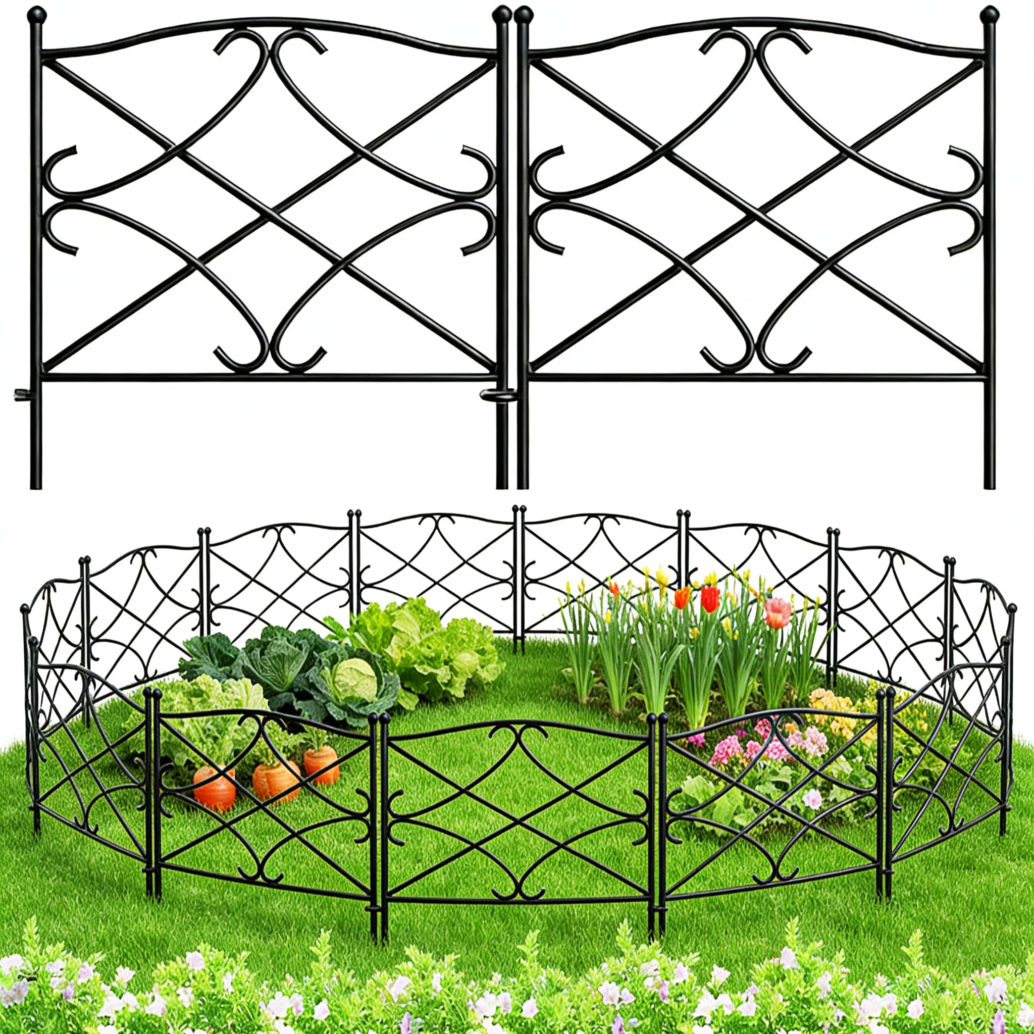 Amagabeli Garden Home 5 szt. 60 cm x 3 m, dekoracyjne metalowe ogrodzenie ogrodowe, płoty ogrodowe, kompletny zestaw, ogrodzenie, metal, drewno, drut