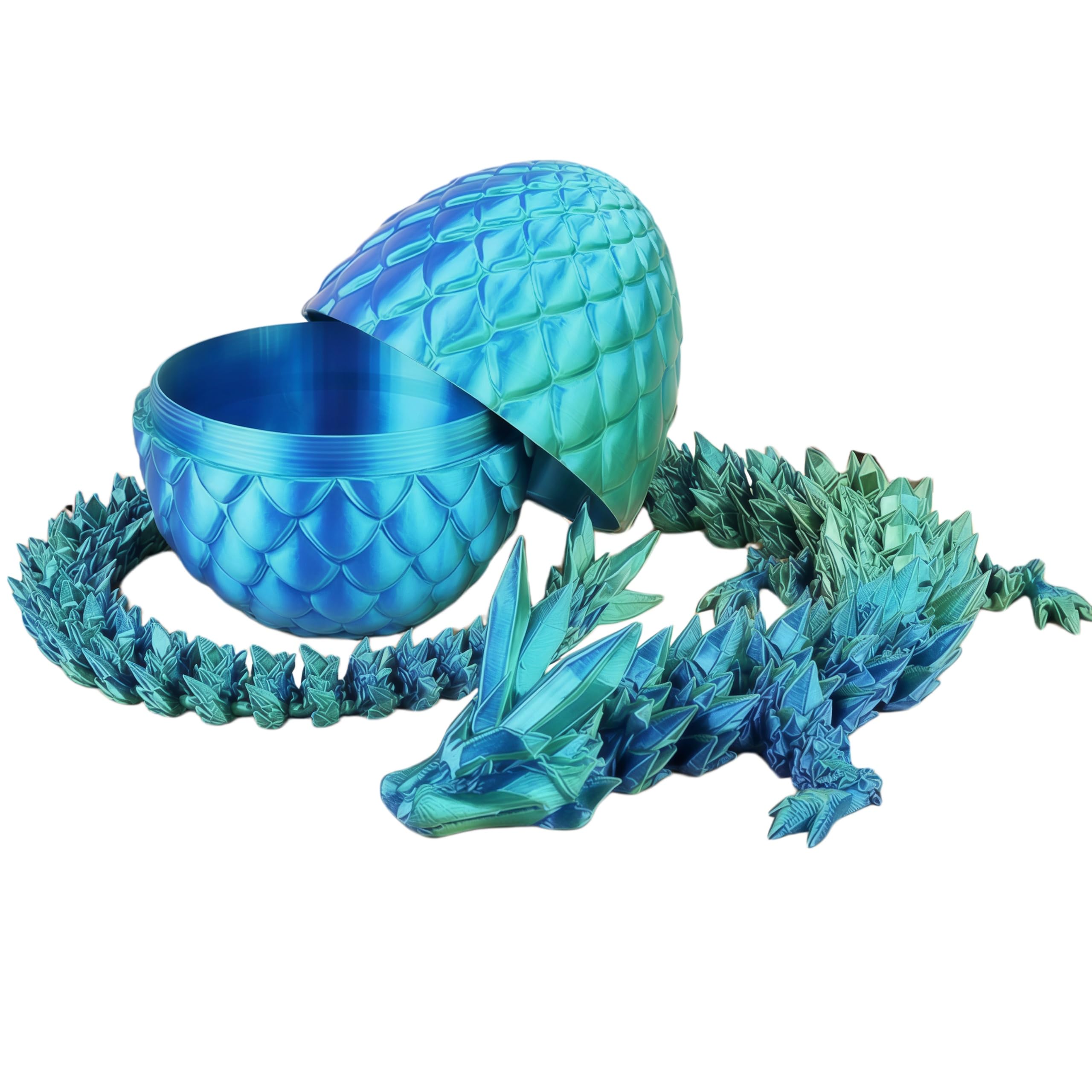 Mystical Ocean Dragon Egg, 12-Inch 3D Printed Egg with Articulated Sea Serpent, Crystal Blue-Green Fidget Toy for Sensory Play and Ocean Theme Desk Decor