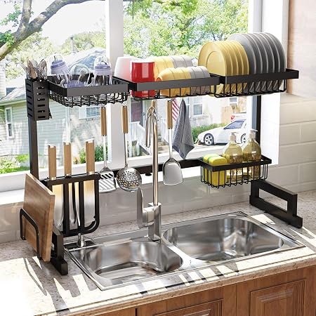 Amazon 水切りラック シンク上 調整可能 52 94cm 食器 水切りラック 皿乾燥水切り棚 キッチン 水切りかご 台所用品ホルダ 水が自動で流れる 省スペース 水切りラック オンライン通販