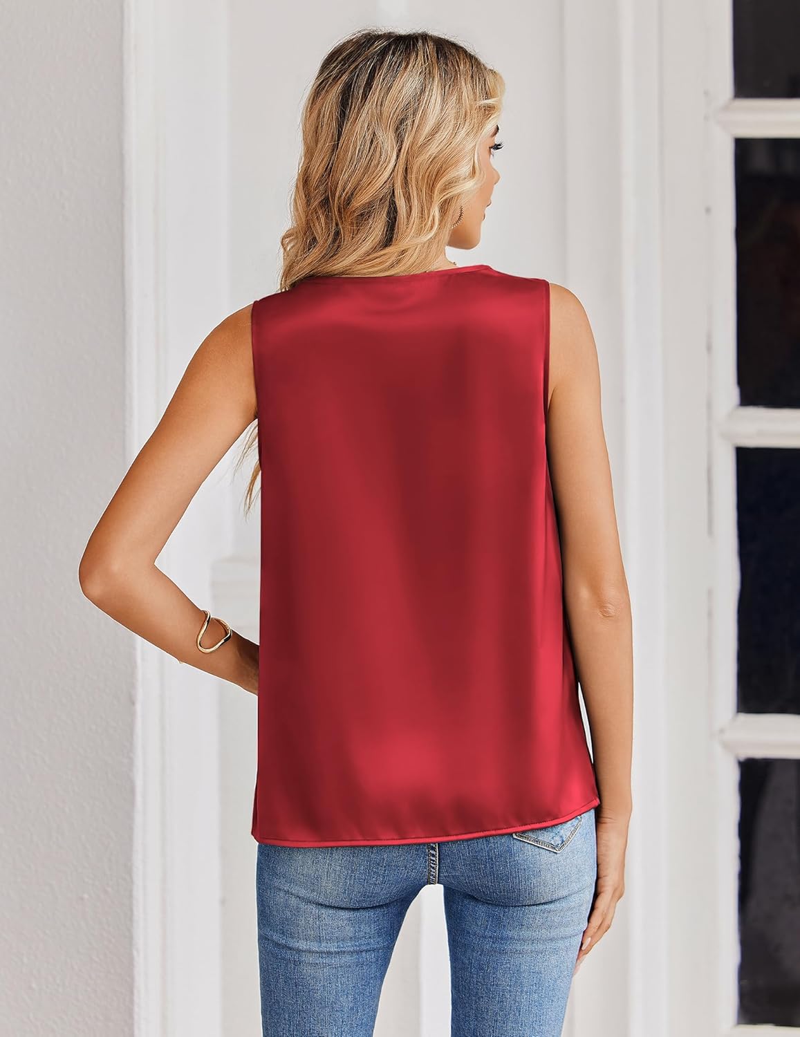 Zeagoo Women's Silk Satin Tank Tops V Neck Casual Camisoles Sleeveless Business Work Blouses Dressy Summer Shirts - Image 2