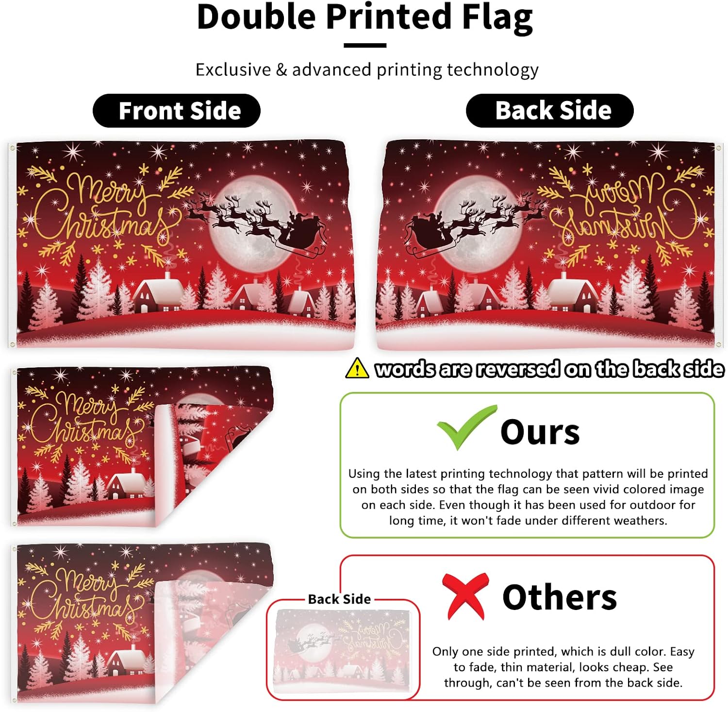 Merry Christmas Flag 3x5 Ft Santa Claus Reindeers Decorations image 2