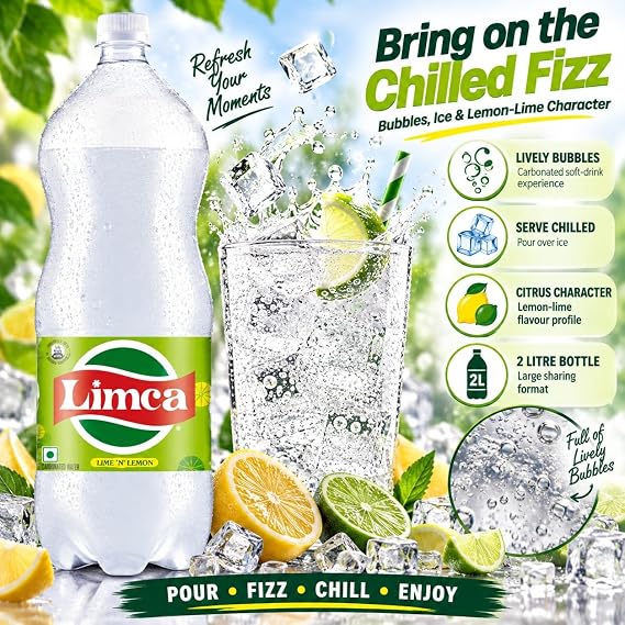 Limca Lemon Lime Soft Drink 2 Litre | Refreshing Carbonated Beverage | Family Pack Bottle (Pack of 1)