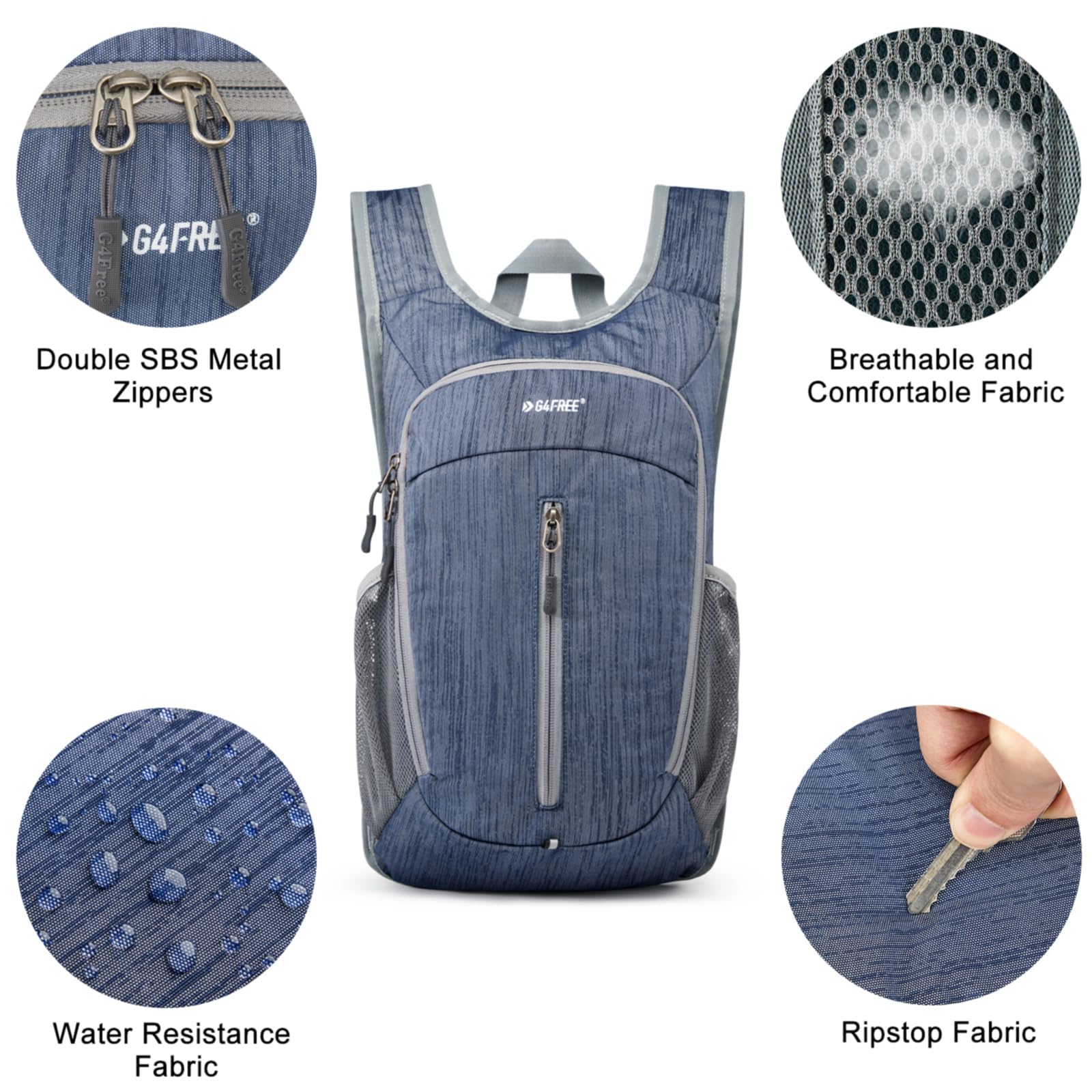 G4Free Small 10L Hiking Backpack Lightweight Foldable Rucksack Casual Travel Daypacks Mini Unisex Bag, Dark Blue - Image 4