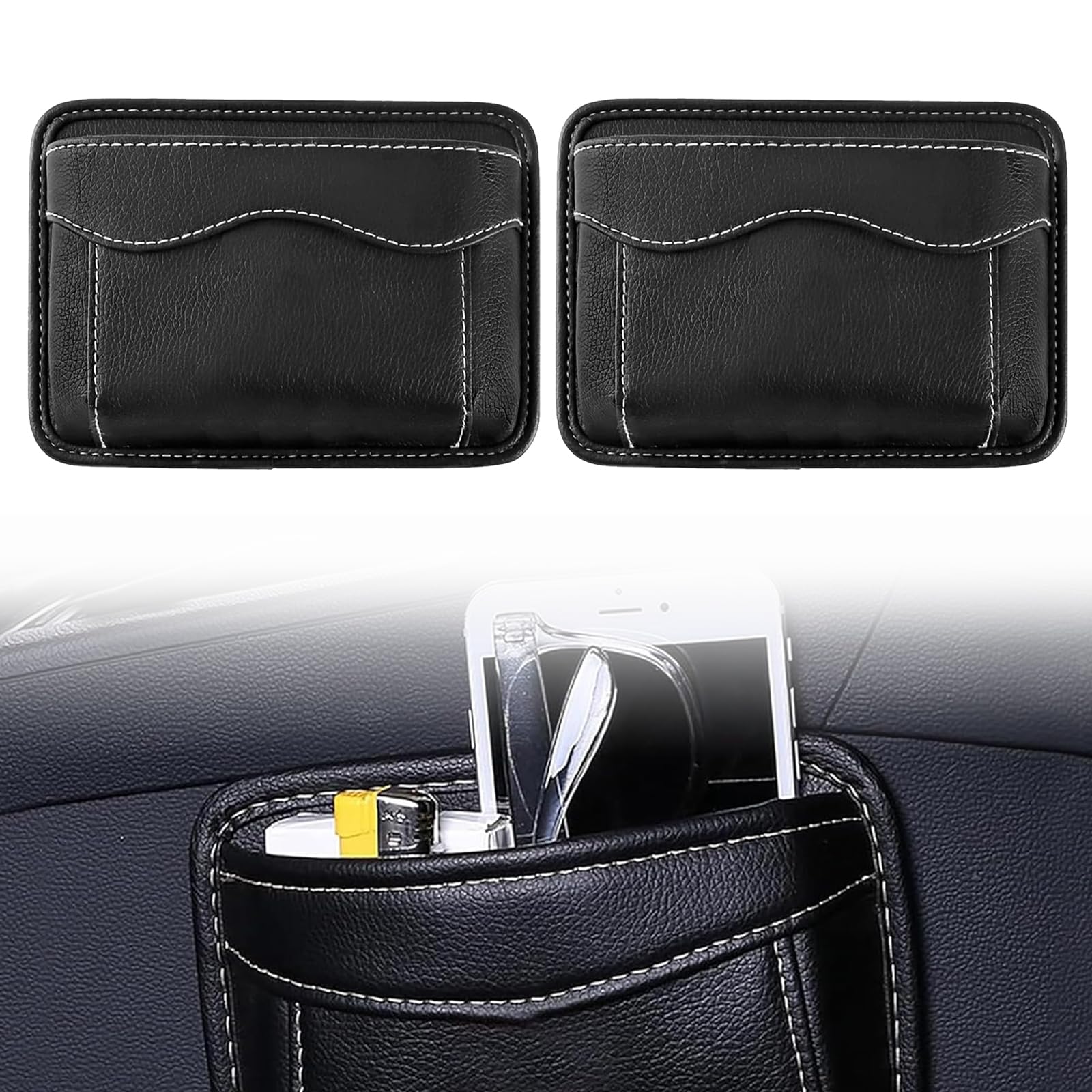 2 Piezas Organizador lateral para asiento de coche, mini organizador de piel, bolsa lateral de almacenamiento para asiento de coche, adecuado para Móviles, Llaves, Paquete de Tarjetas y Piezas