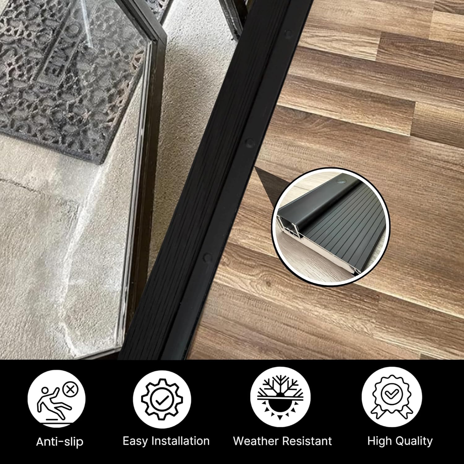 Adjustable Aluminum Threshold – Extra Short Width with Hidden Screws, Adapts to Any Height, Heavy-Duty for Residential & Commercial Use, Available in Multiple Sizes (Black, 36 inch)
