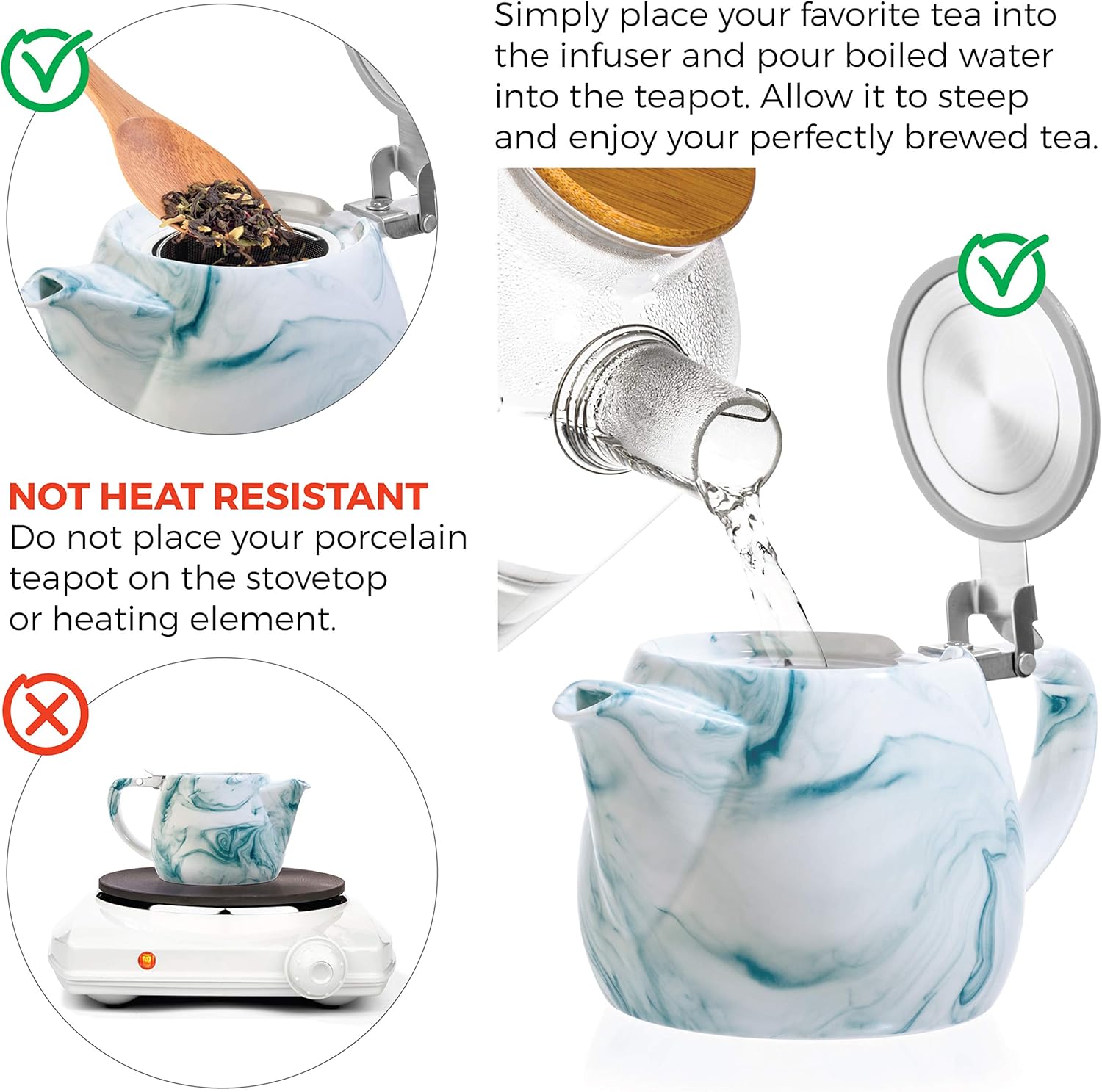 Nеw Prоduсt Tealyra - Marble Porcelain Teapot Turquoise - 22-ounce (2-3 cups) - Unique Design - Extra-Fine Infuser and Stainless Steel Lid - Infuse Loose Leaf Tea or Bags - 650ml