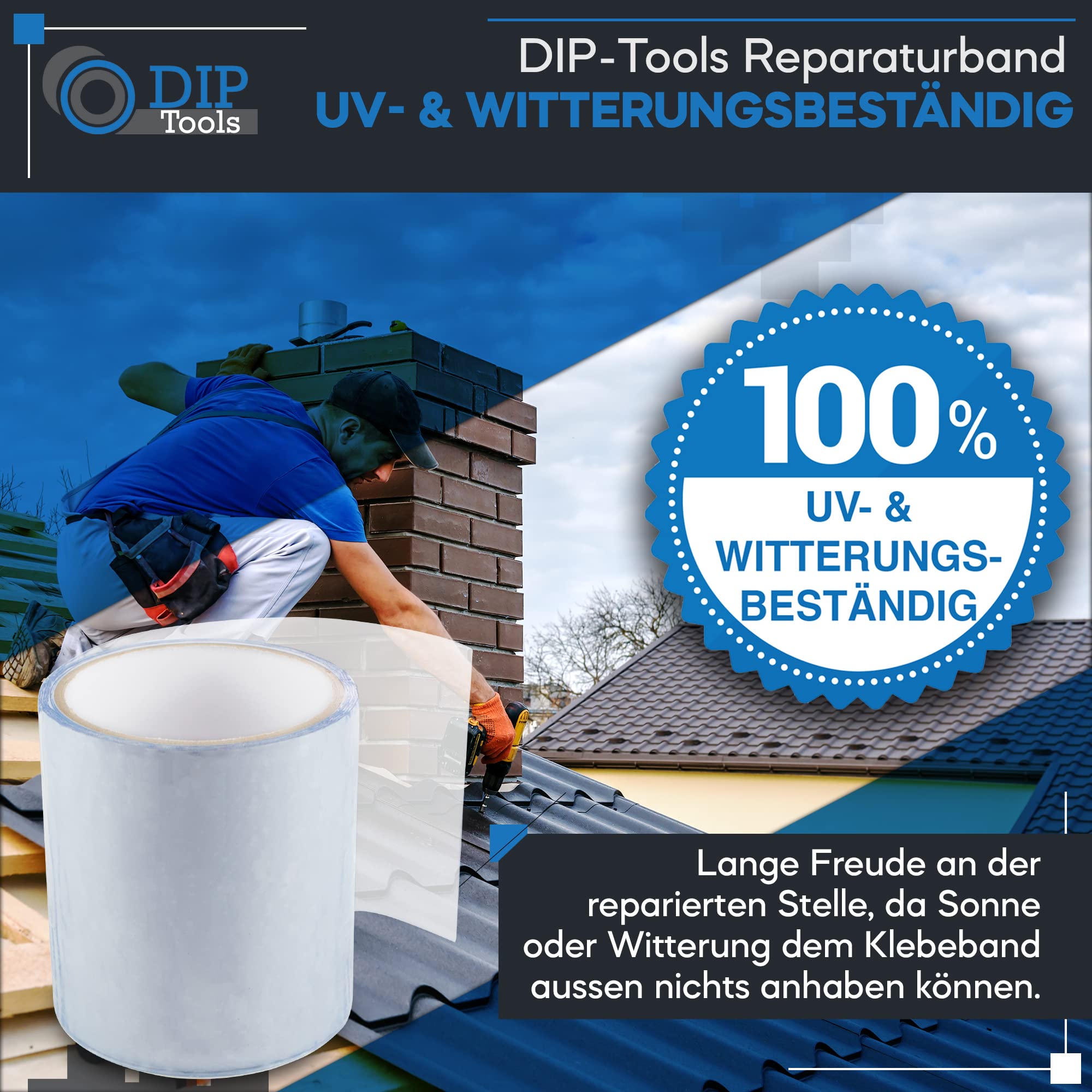 DIP Tools Innowacyjna wodoodporna taśma naprawcza do basenu, domu, rynny dachowej itp. (5 x 1,5 m przezroczysta)