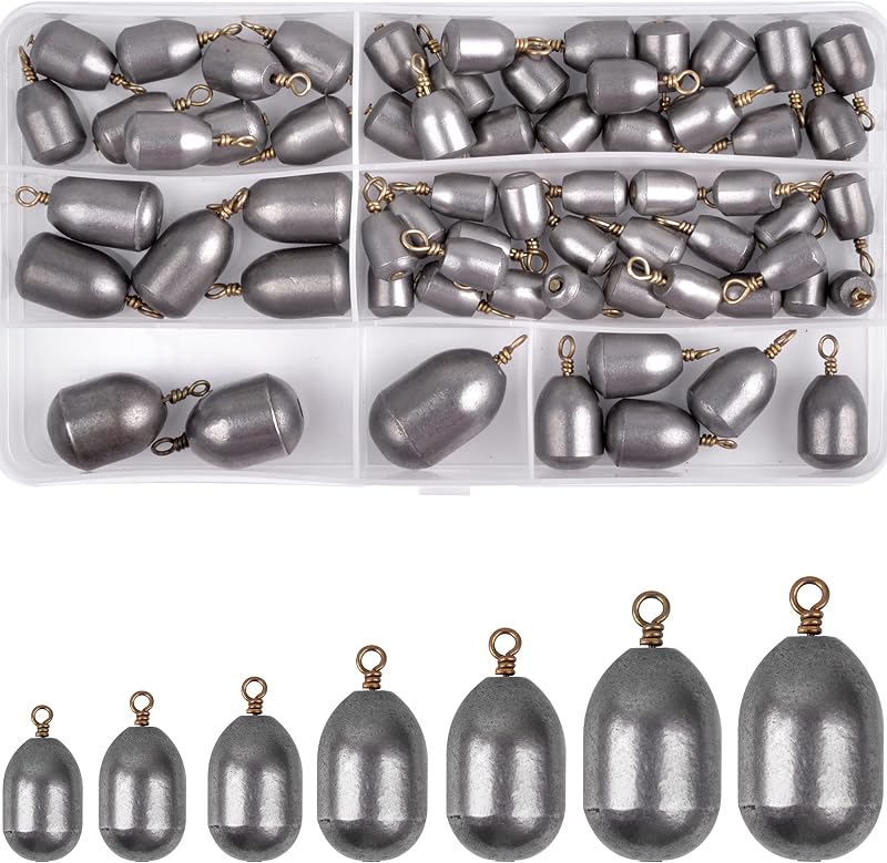 Fishing Weights Sinkers,27/62pcs Lead Free Fishing Weights Catfish Weights Steel Drop Shot Weights for Saltwater Freshwater Surf Bottom Fishing Bass Trout Catfish Walleye