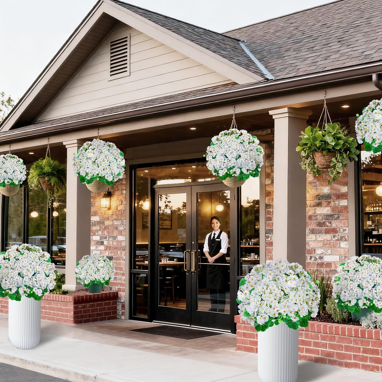 Artificial Handmade Geraniums with Flowers Scent 2 Pots Pink White Purple Lavender Lifelike Faux Geraniums Bushes Fake Flowers for Wedding Party Home Office Indoor Outdoor Plants Decor